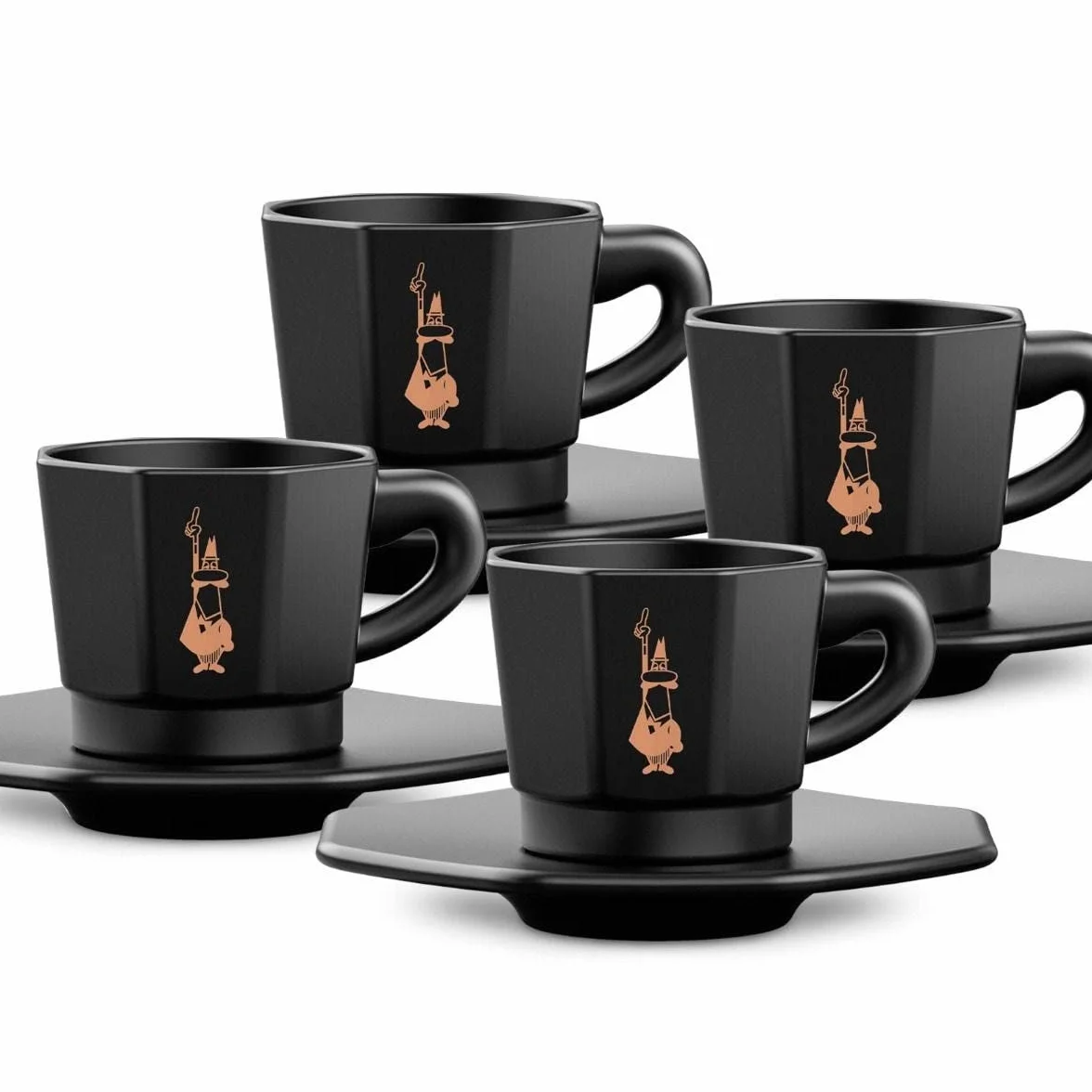 Bialetti Octagonal Cups, zestaw 4 filiżanek, matowe czarno-różowe złoto, 75 ml