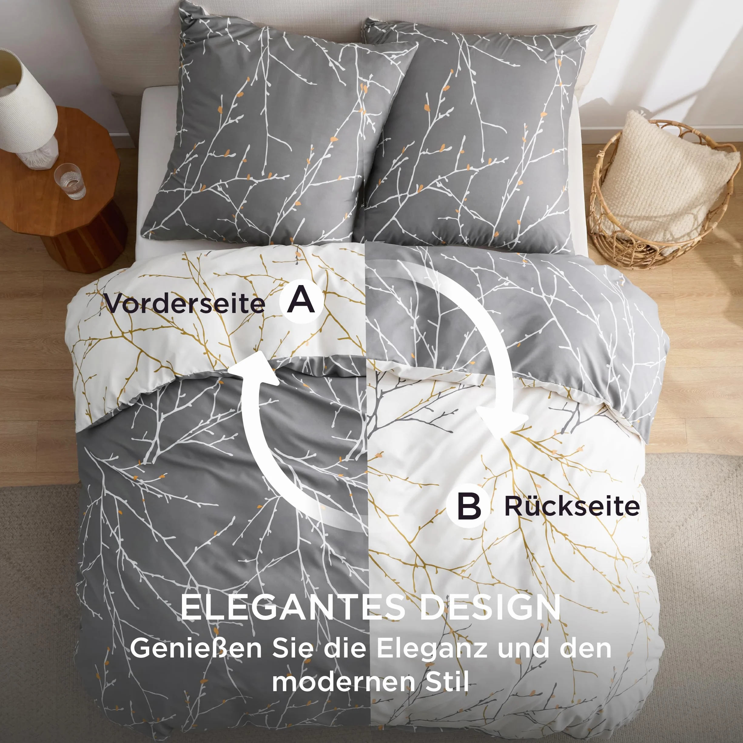 Bedsure Pościel z mikrofibry, 155 x 220 cm, zestaw 3-częściowy: 1 poszewka na kołdrę i 2 poszewki na poduszkę 80 x 80 cm