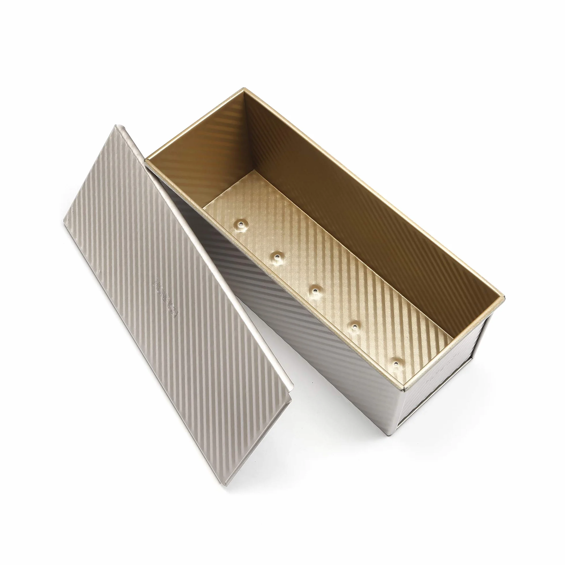 Monfish Pullman forma do bochenka chleba puszka z przesuwaną pokrywką stal aluminiowa 1000 g ciasto champgne gold nieprzywierająca 34 x 13,5 x 12 cm