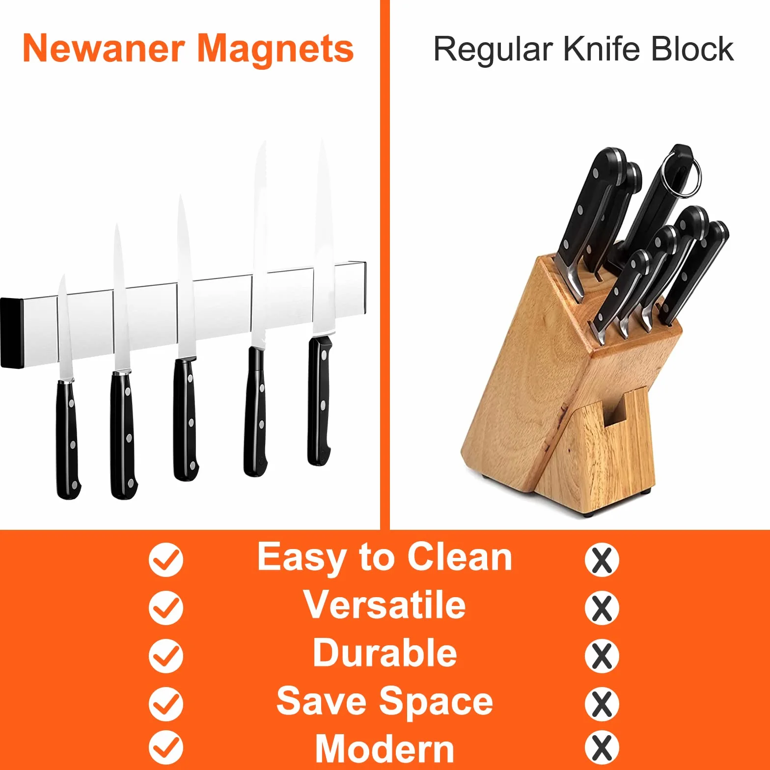 Newaner 40 cm listwa magnetyczna na noże, samoprzylepna, szyna magnetyczna do klejenia, magnetyczna listwa, paski magnetyczne ze stali nierdzewnej, może być zainstalowana bez wiercenia, może pomieścić
