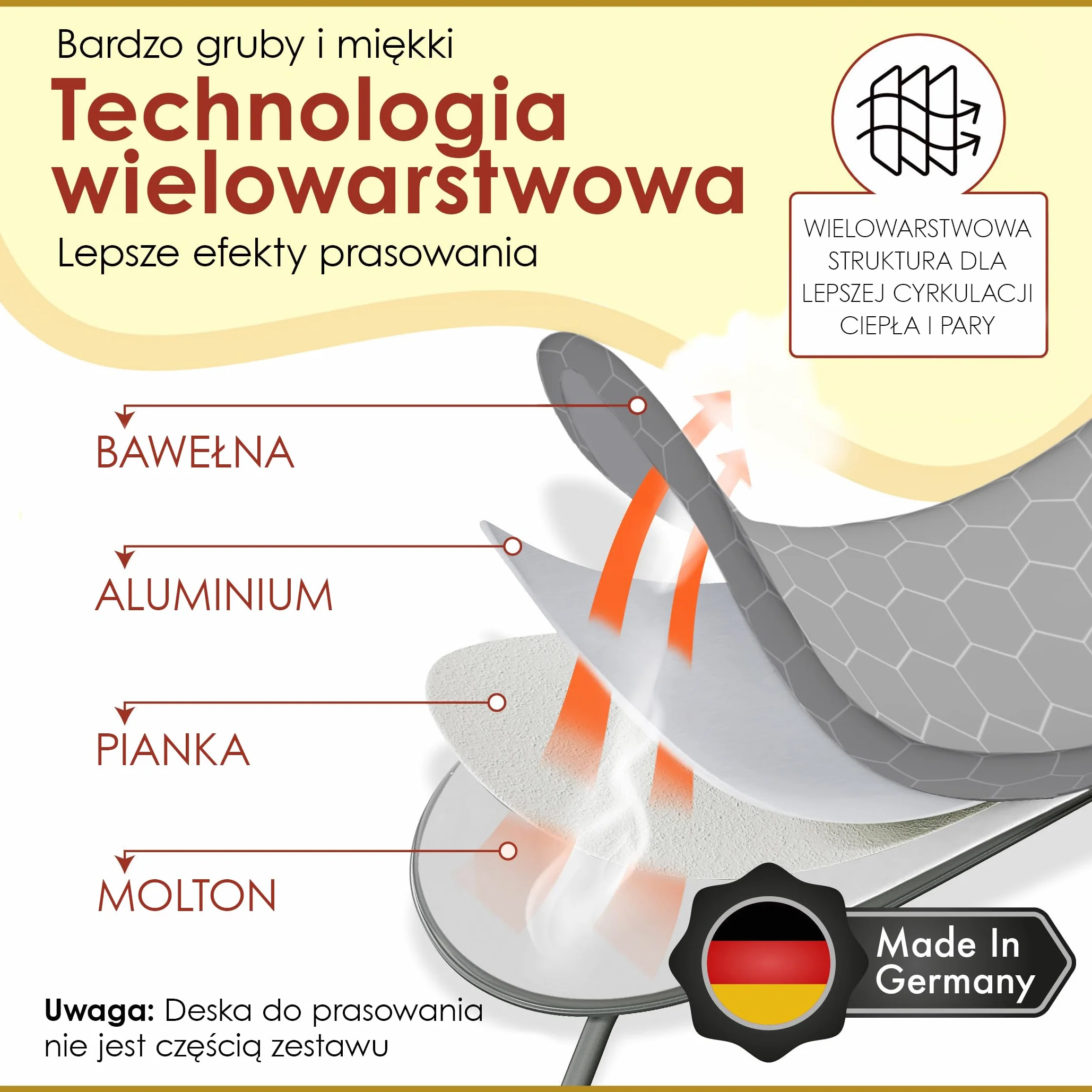 arteneur Pokrowiec na stół do prasowania wyprodukowany w Niemczech 150 x 50 cm do centralnej pary – gumowy ściągacz, powłoka termiczna z aluminium, przepuszczająca parę (XXL)