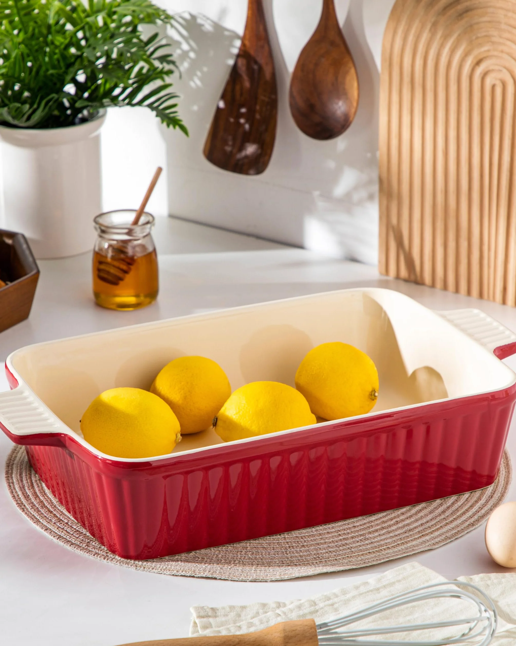 MALACASA 4,4 QT naczynie do pieczenia, 9 x 13 duże naczynie do zapiekania do piekarnika, ceramiczna forma do pieczenia, prostokątna, głęboka patelnia do lasagne z uchwytami do pieczenia, trwała