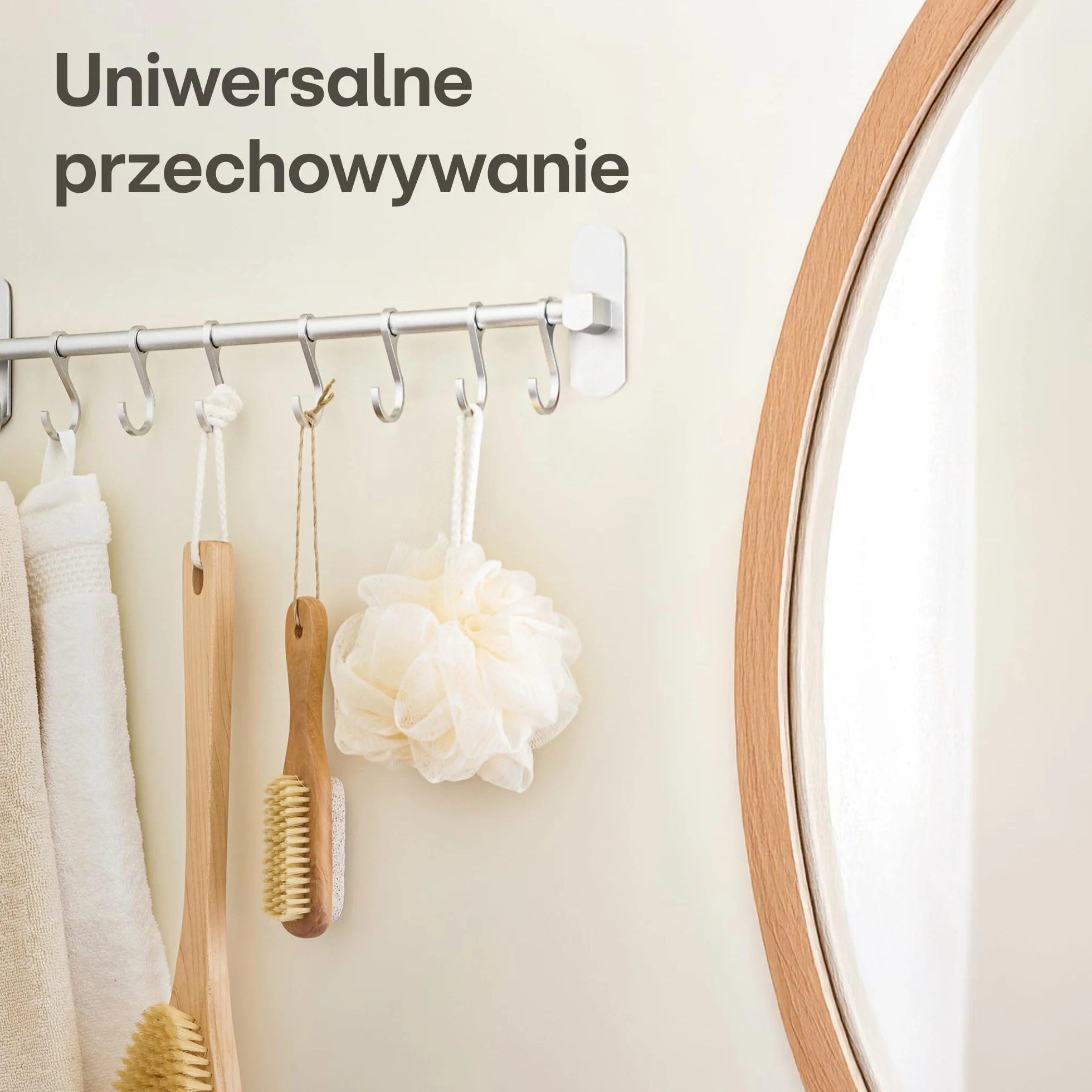 Listwa z haczykami na przybory kuchenne z 8 haczykami – bez wiercenia – samoprzylepna – 40 cm – regulowana