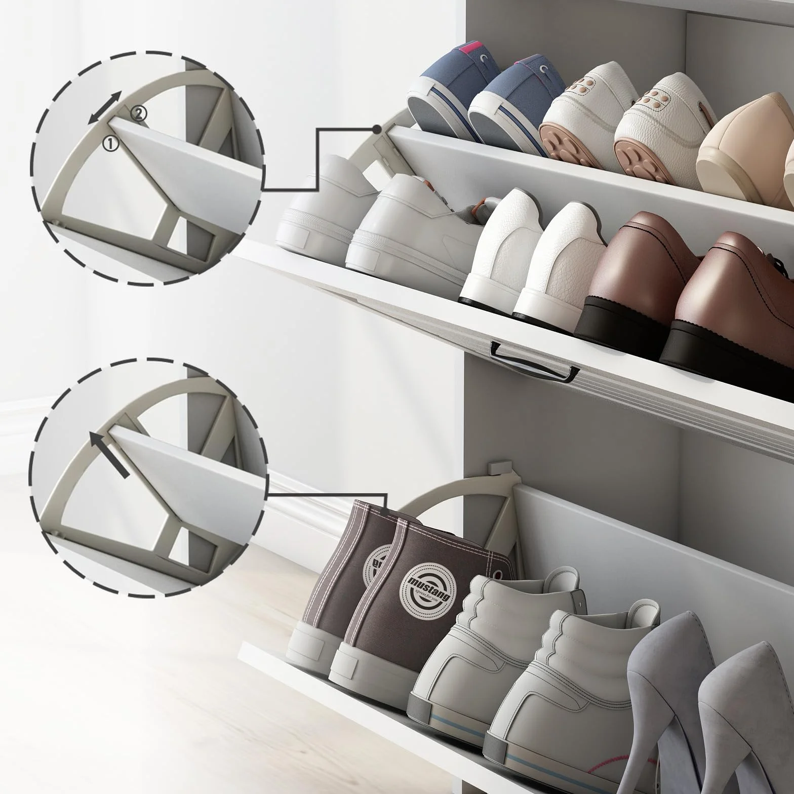 Komoda na buty z obrotową szafką na buty, składająca się z trzech dużych klap i dwóch szuflad, drewniana szafka na buty, regał na buty, nadaje się do pomieszczeń wejściowych i salonu - wymiary: szer