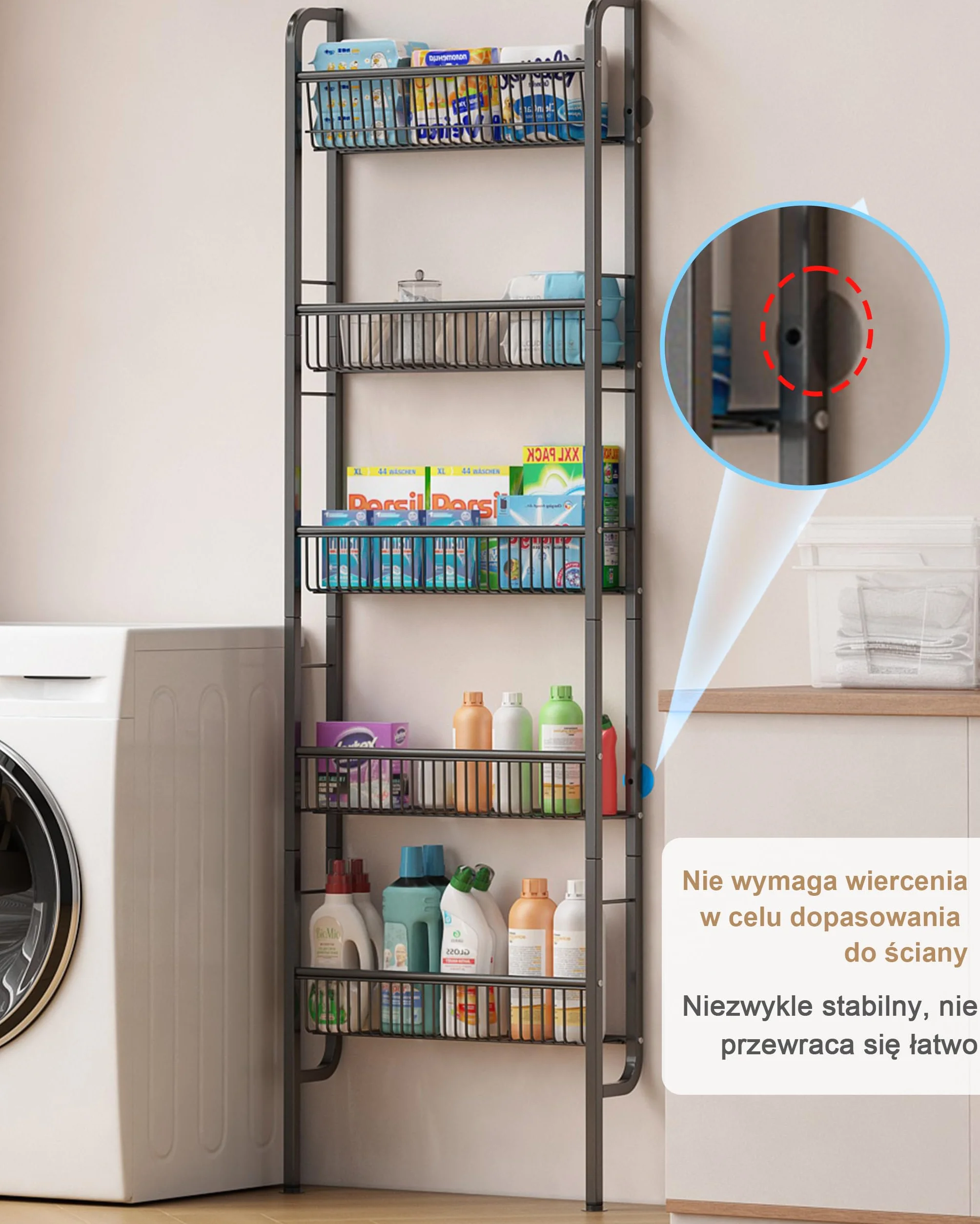 UMDONX stojący regał łazienkowy 5-komorowy czarny
