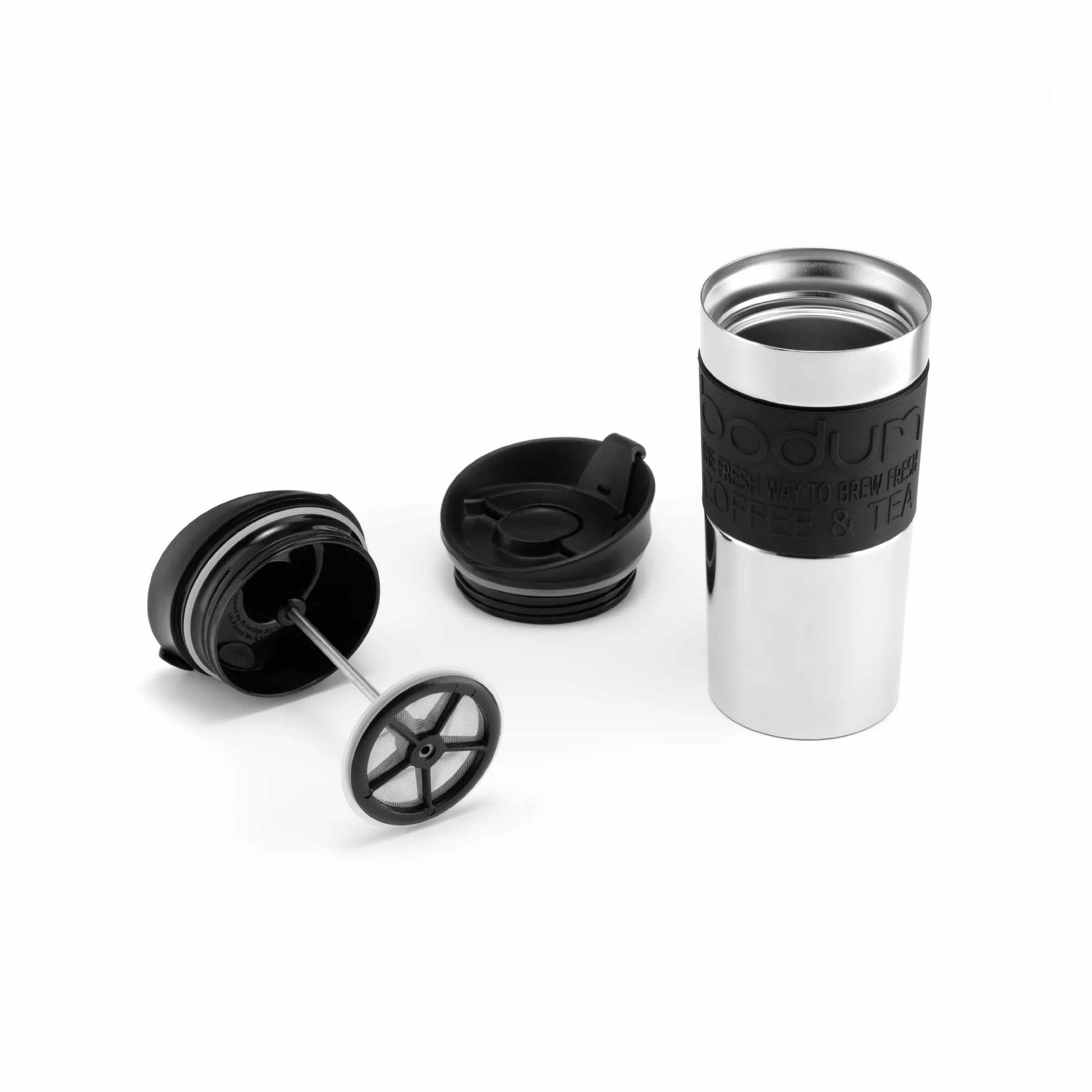 BODUM Travel French Press zestaw ekspresów do kawy, stal nierdzewna z dodatkową pokrywką, próżniowy, 350 ml, czarny