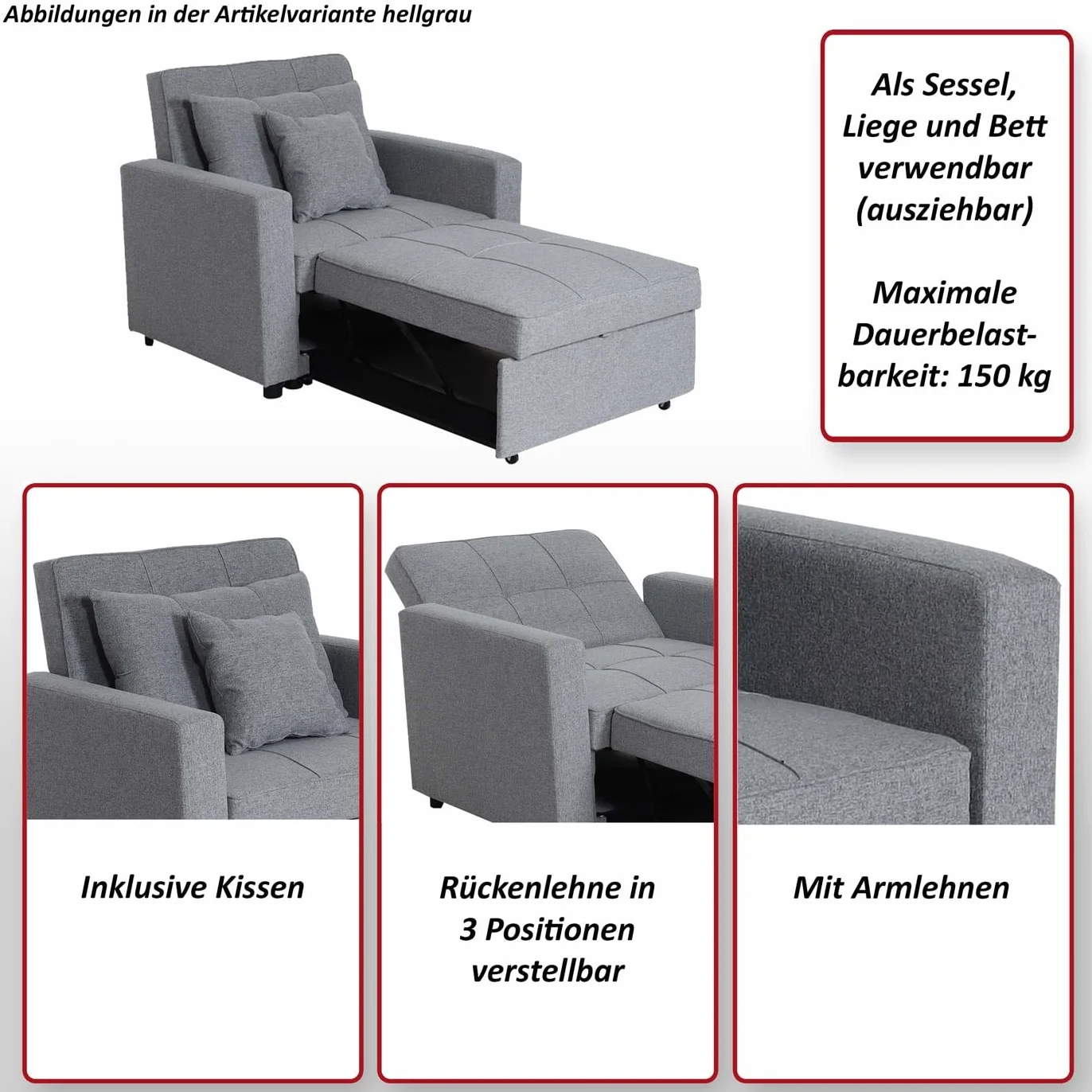 Mendler Fotel do spania HWC-L90, składany fotel z funkcją spania, łóżko dla gości, fotel relaksacyjny, powierzchnia do leżenia 197 x 103 cm, materiał/tkanina - taupe