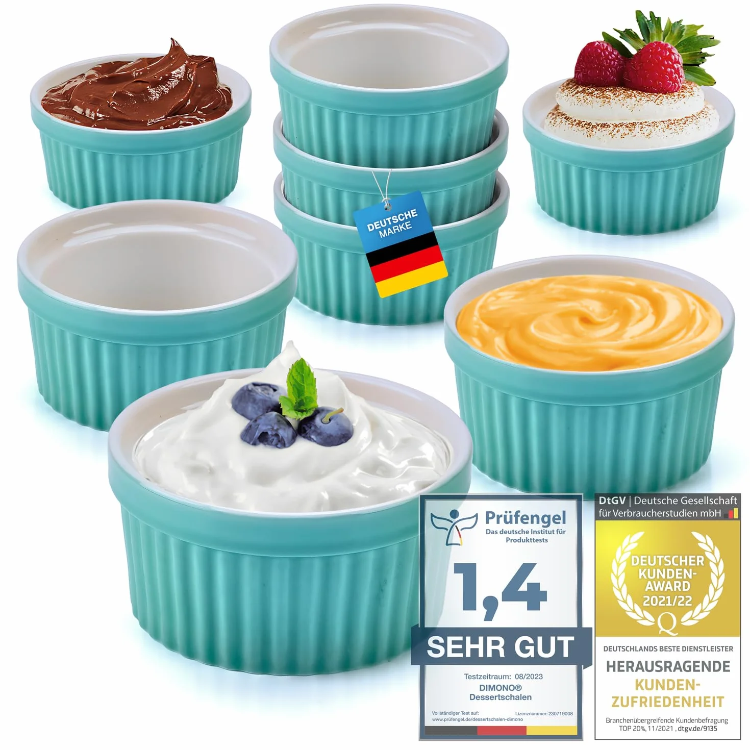 Miseczki deserowe Dimono 170 ml zestaw 8 szt. turkusowe do kremów Brulee Souflee