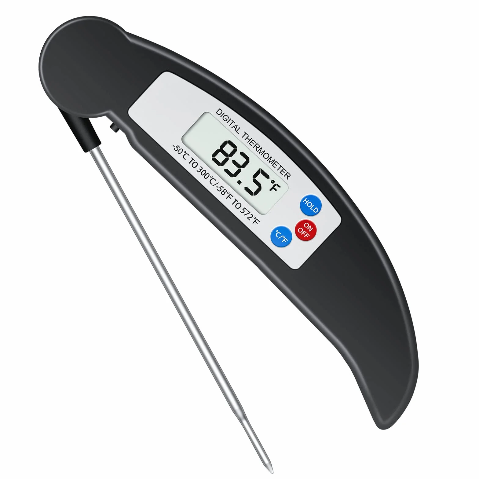 Flintronic Cyfrowy termometr do natychmiastowego odczytu mięsa, wysoka dokładność, °F/°C, automatyczne włączanie/wyłączanie, czarny, termometr kuchenny