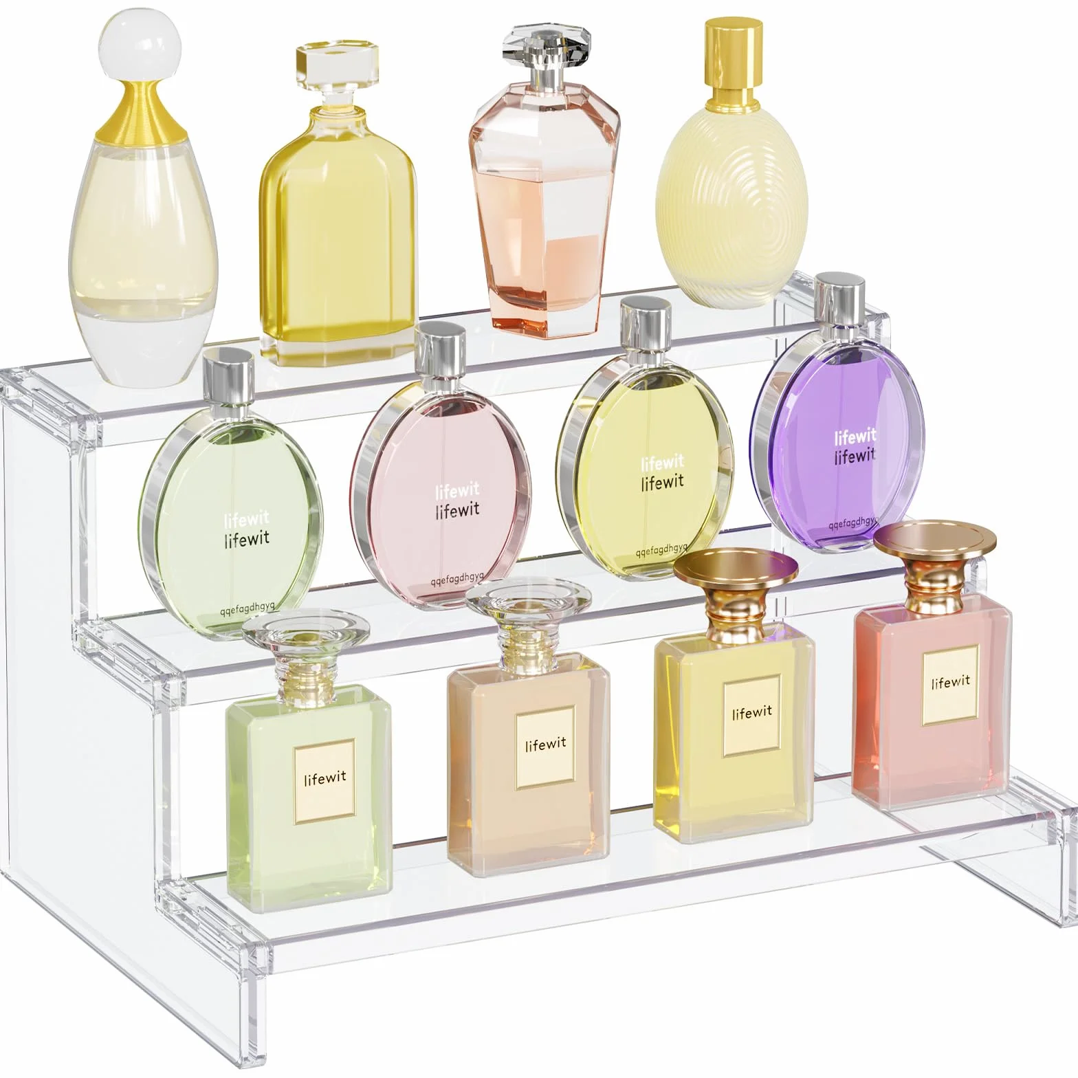 Lifewit 3 Tier Clear Display Risers Stand, 30.5 cm Plastikowe Risers do Wyświetlania, Plastikowe Organizatory do Figurek/Cupcake/Perfumy, Stojak Wyświetlania Biurkowego Dekoracji, 1 Opakowanie