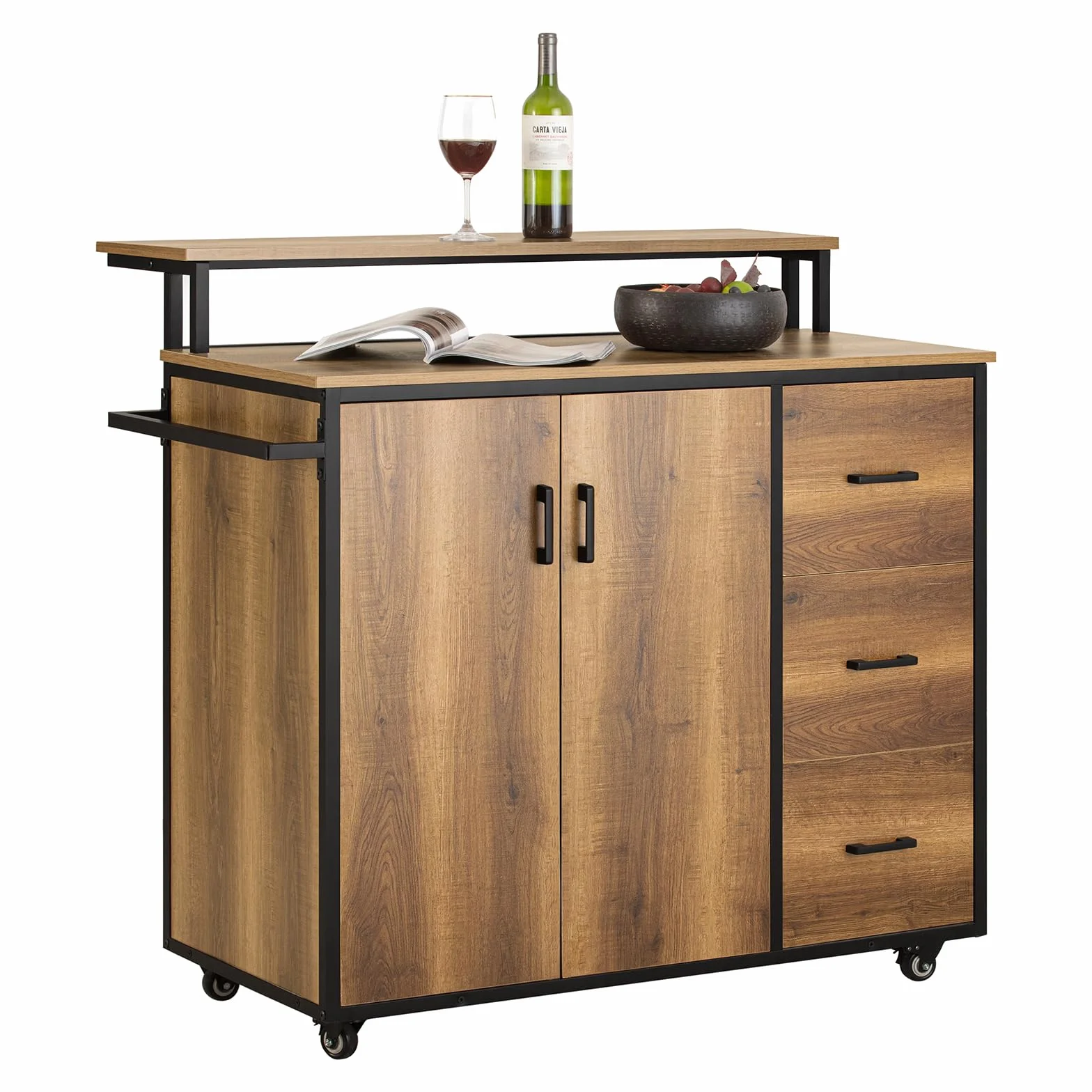 SoBuy KNL02-PF Szafka Kuchenna Wyspa Kuchenna Kredens Stół Barowy 69 x 113 x 106 cm
