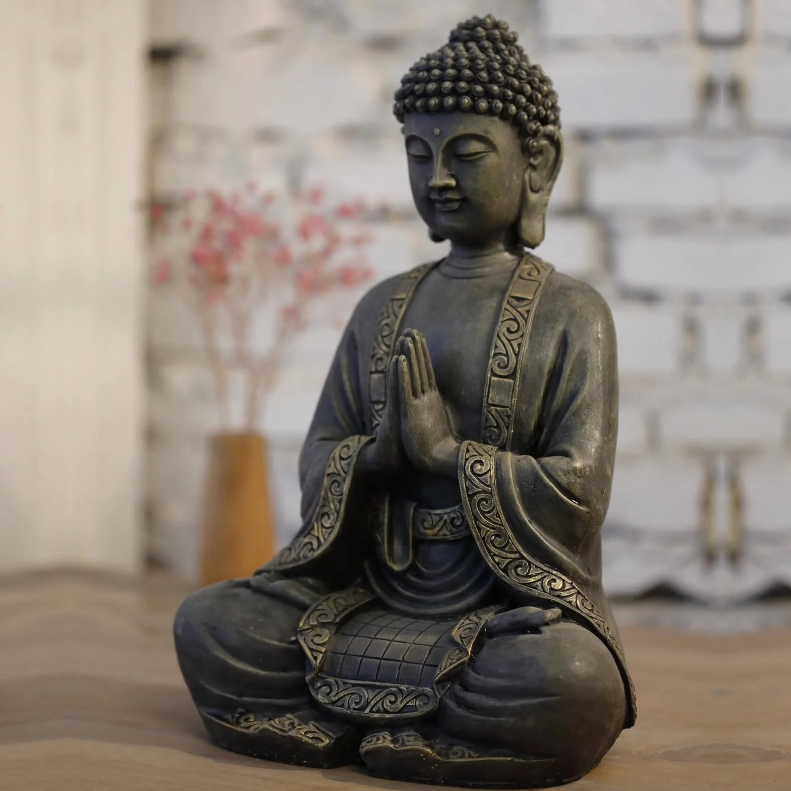 Zen'Light - duży posąg Zen Buddy o wymiarach 40 cm - doskonałe wykończenie, farba z efektem patyny, żywica - piękny przedmiot dekoracyjny i Feng Shui do domu