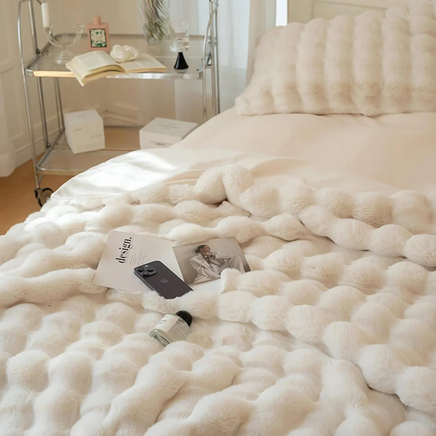 Cozyglam Puszysty Pluszowy Koc Na Łóżko Miękki Biały