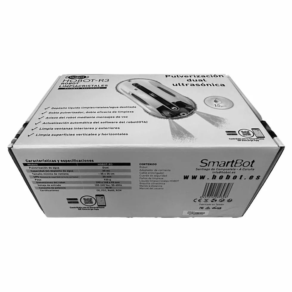 SMARTBOT Robot do czyszczenia szyb, niskie zużycie prądu (80W) - elektryczna myjka do szyb 3 lata 12 ściereczek z mikrofibry - system nawigacji i zapobiegania wypadaniu HOBOT-R3 Robot do