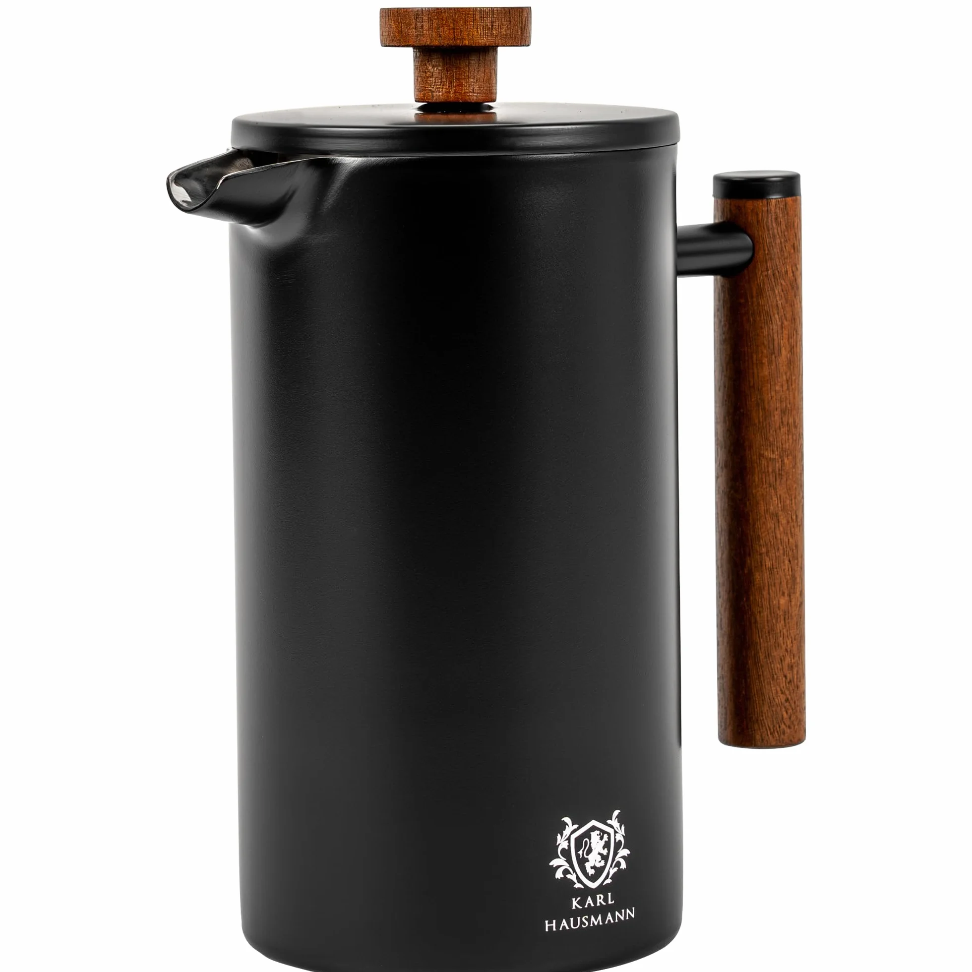 KARL HAUSMANN Zaparzacz do Kawy French Press 1L – Czarny Satynowy – Stal Nierdzewna 18/8 – Dwuścienny, Termiczny, Tłokowy Zaparzacz do Kawy i Herbaty – Elegancki Design, Pokrywka, Łatwe Czyszczenie