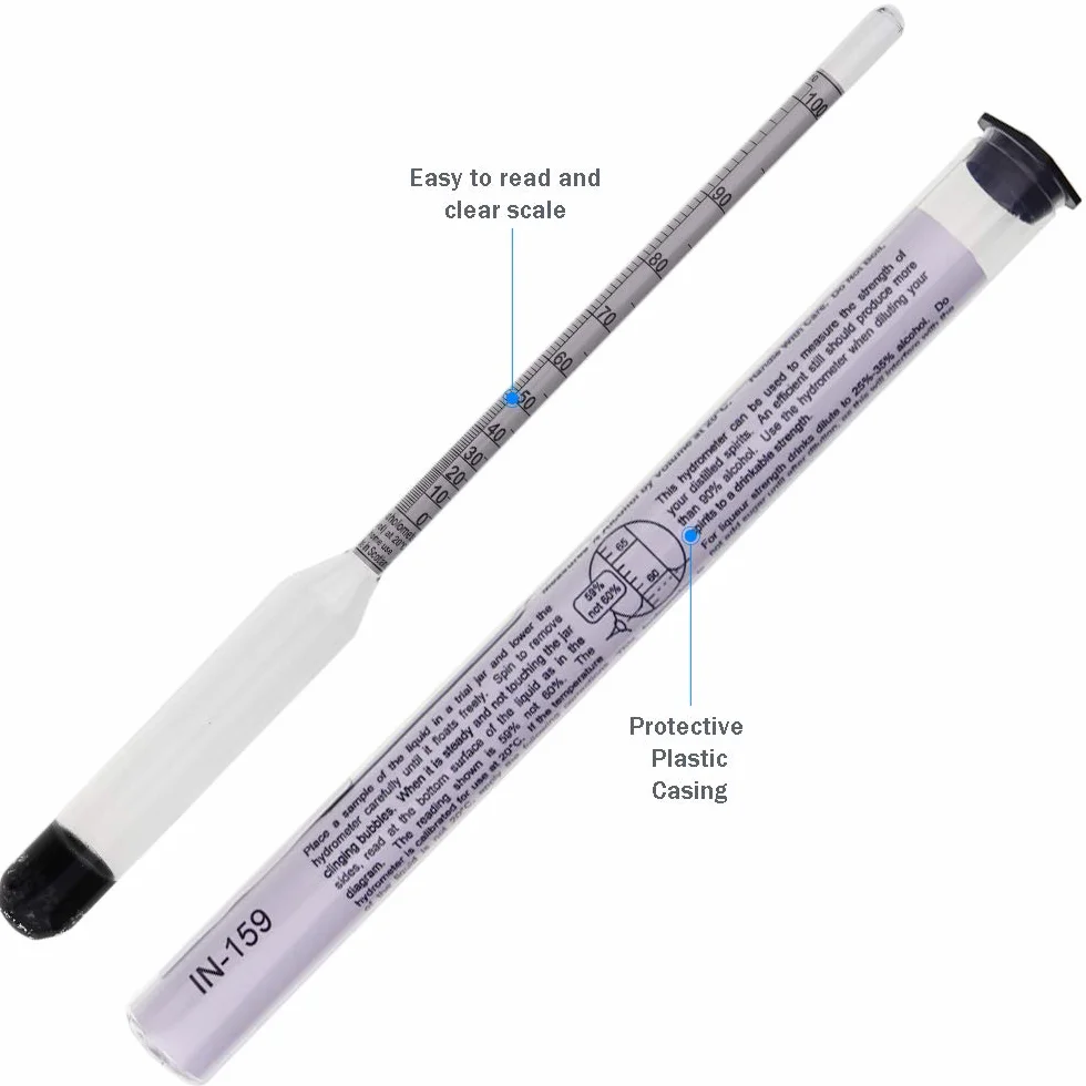 Miernik alkoholu Spirit Meter 0-100% Mierzy Alkohol w Destylowanym Hydrometrze Spirytusowym 23 cm, w tym 100 ml słoik Próbny