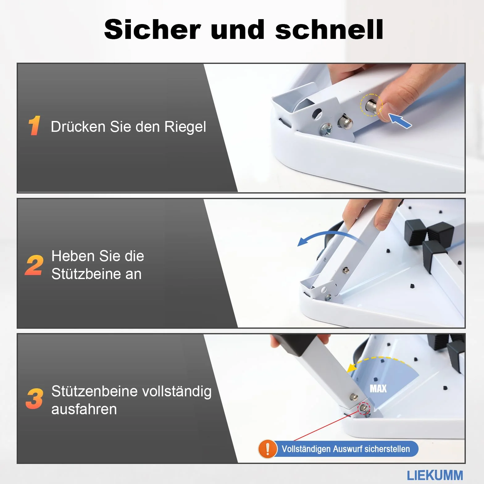 LIEKUMM Składany taboret do schodków o wysokości 18 cm, udźwig 150 kg, składany taboret z uchwytem, antypoślizgowy stopień do domu, kuchni, łazienki i kampera, biały
