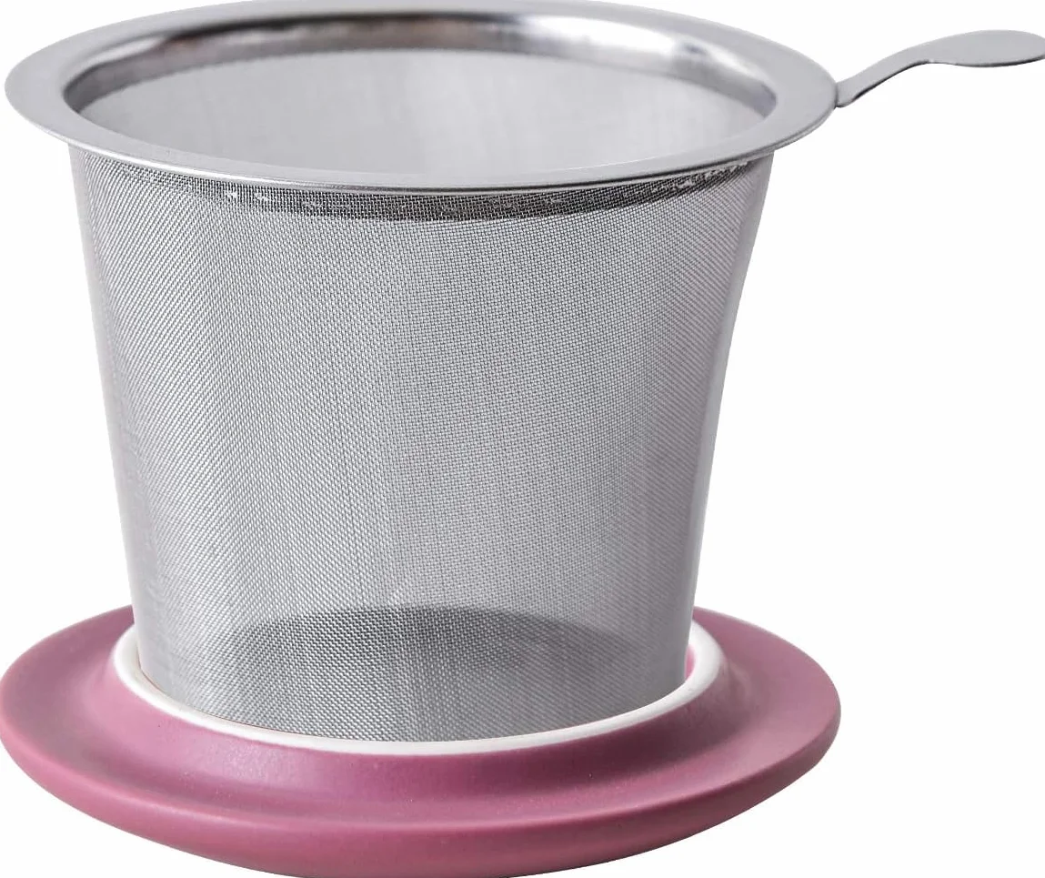Yundu Porcelanowa filiżanka do herbaty 355 ml z zaparzaczem i pokrywką, kubek z pokrywką do stromenia, matowy fioletowy