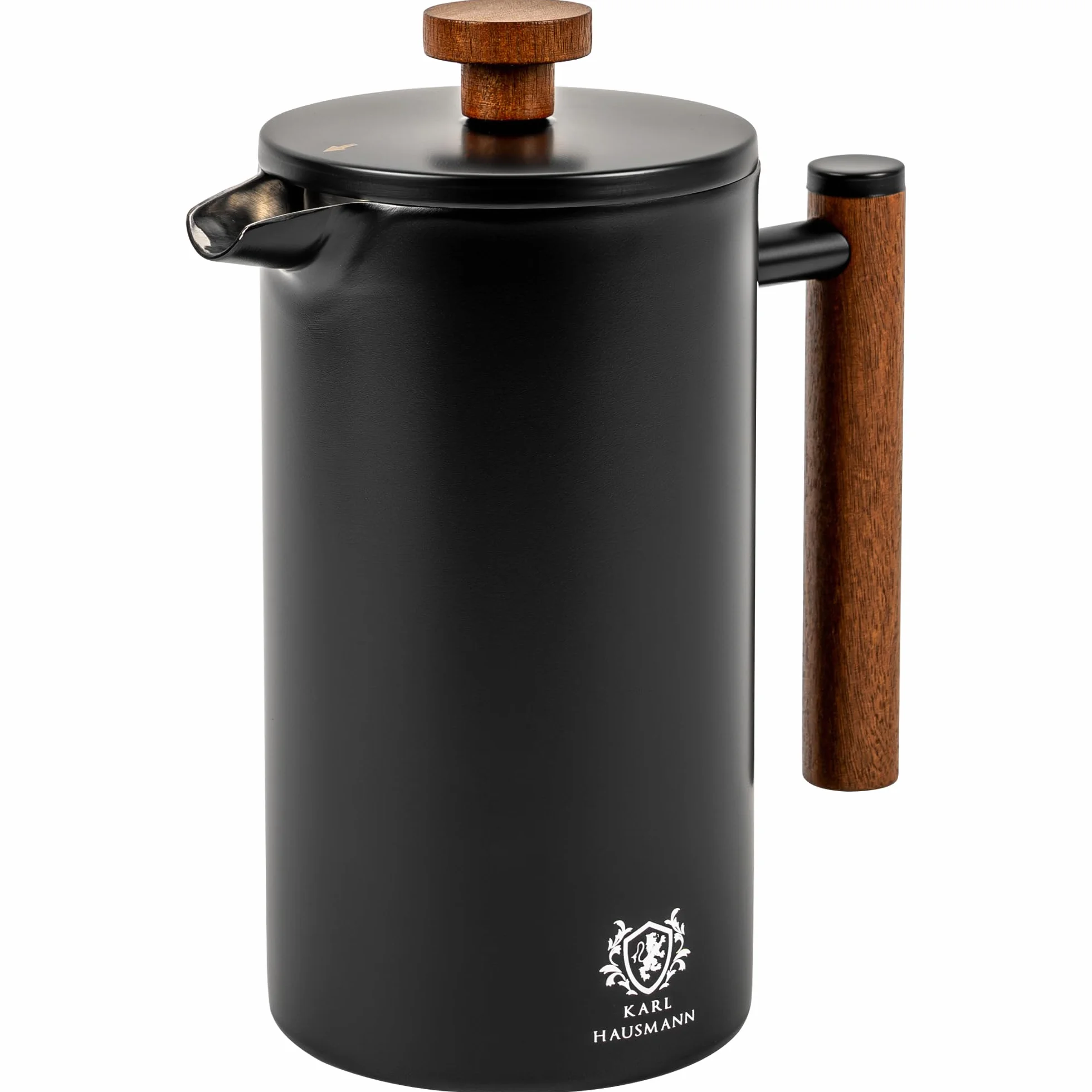 KARL HAUSMANN Zaparzacz do Kawy French Press 1L – Czarny Satynowy – Stal Nierdzewna 18/8 – Dwuścienny, Termiczny, Tłokowy Zaparzacz do Kawy i Herbaty – Elegancki Design, Pokrywka, Łatwe Czyszczenie
