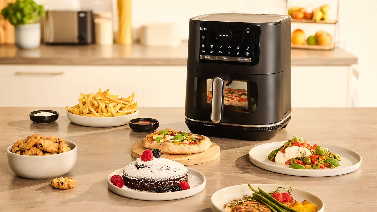 Braun MultiFry 5 HF5073IBK, frytkownica na gorące powietrze 3 w 1, 6 l Airfryer, 80-220°, 20 programów, nadaje się do mycia w zmywarce, obsługa dotykowa, technologia RealOven, 2000 W, kolor czarny