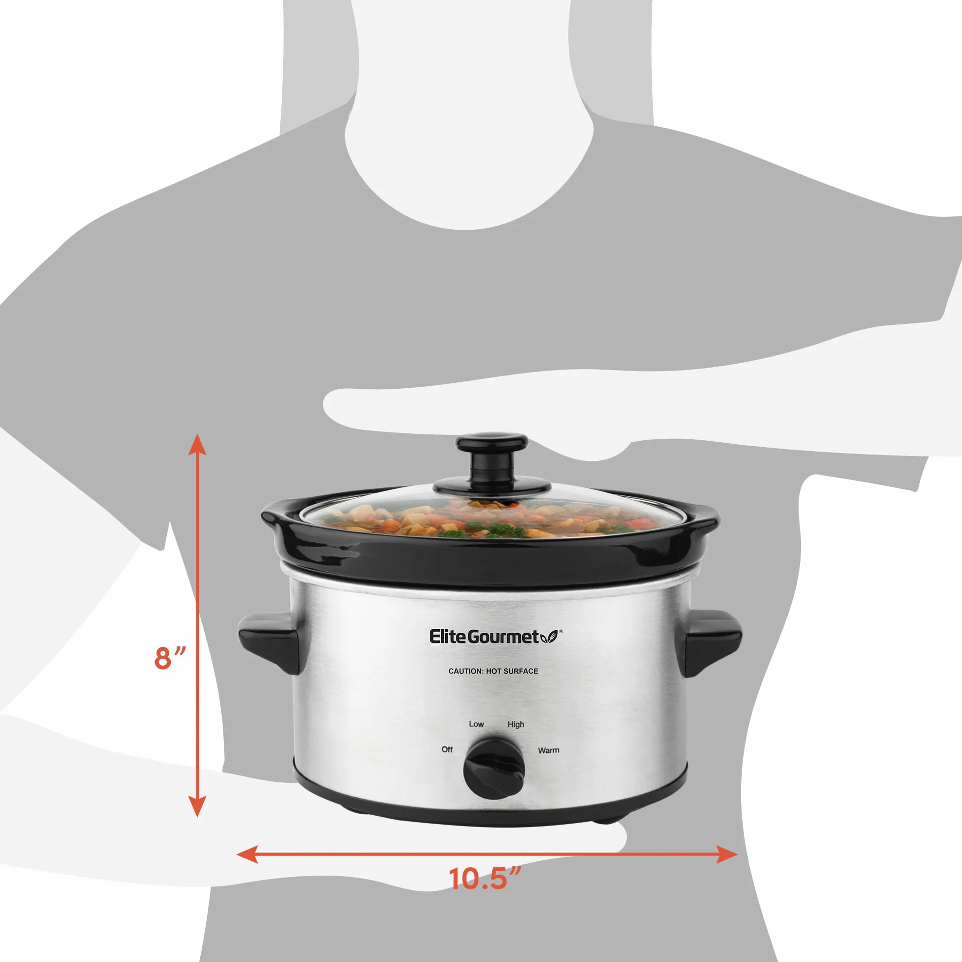 Elite Gourmet MST-275XS wolnowar, elektryczny, owalny, regulowana temperatura, przystawki, sosy, dania jednogarnkowe i dipy, szklana pokrywka i garnek nadaje się do mycia w zmywarce, 2,27 l, stal