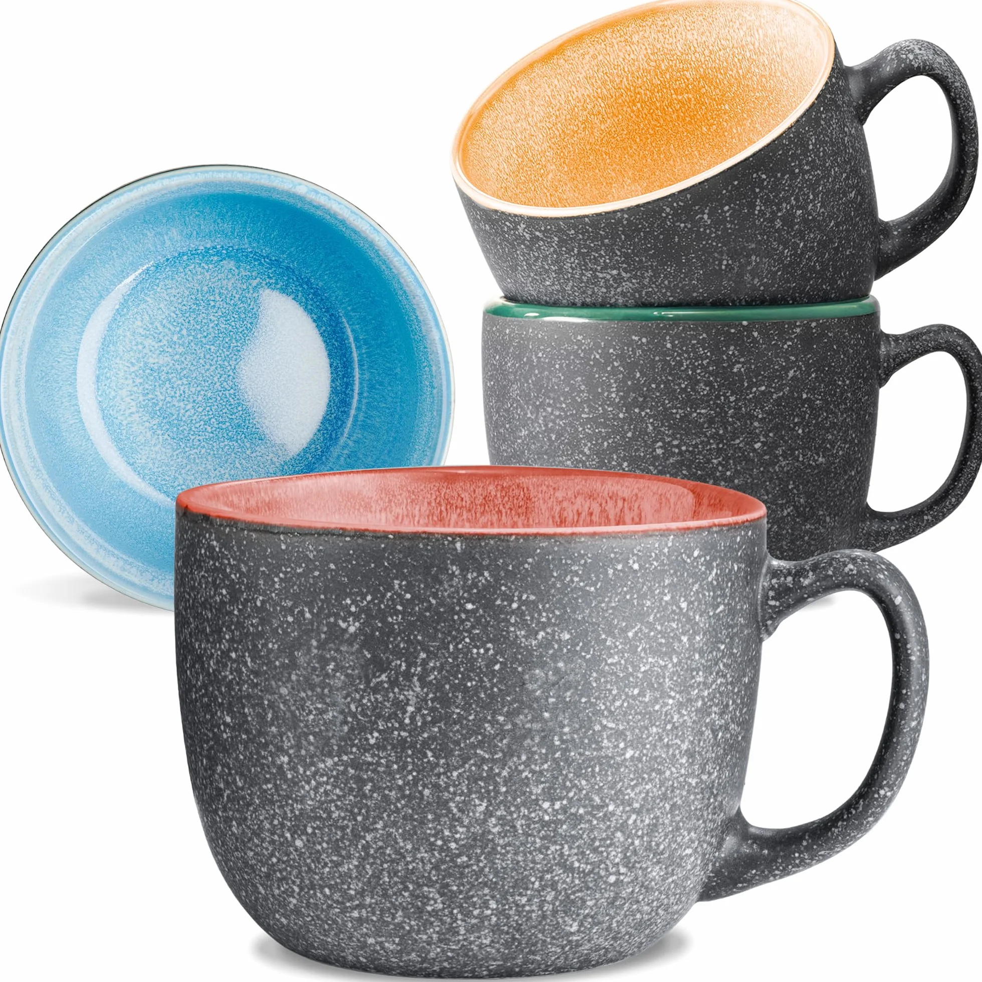 Cosumy Zestaw Kubków do Kawy - 4 x 350 ml / 8 uncji - Kubki Ceramiczne – Grube Kamionkowe Naczynia z Reaktywnym Szkliwem Ręcznym - Długie Utrzymanie Ciepła (Kolorowy)