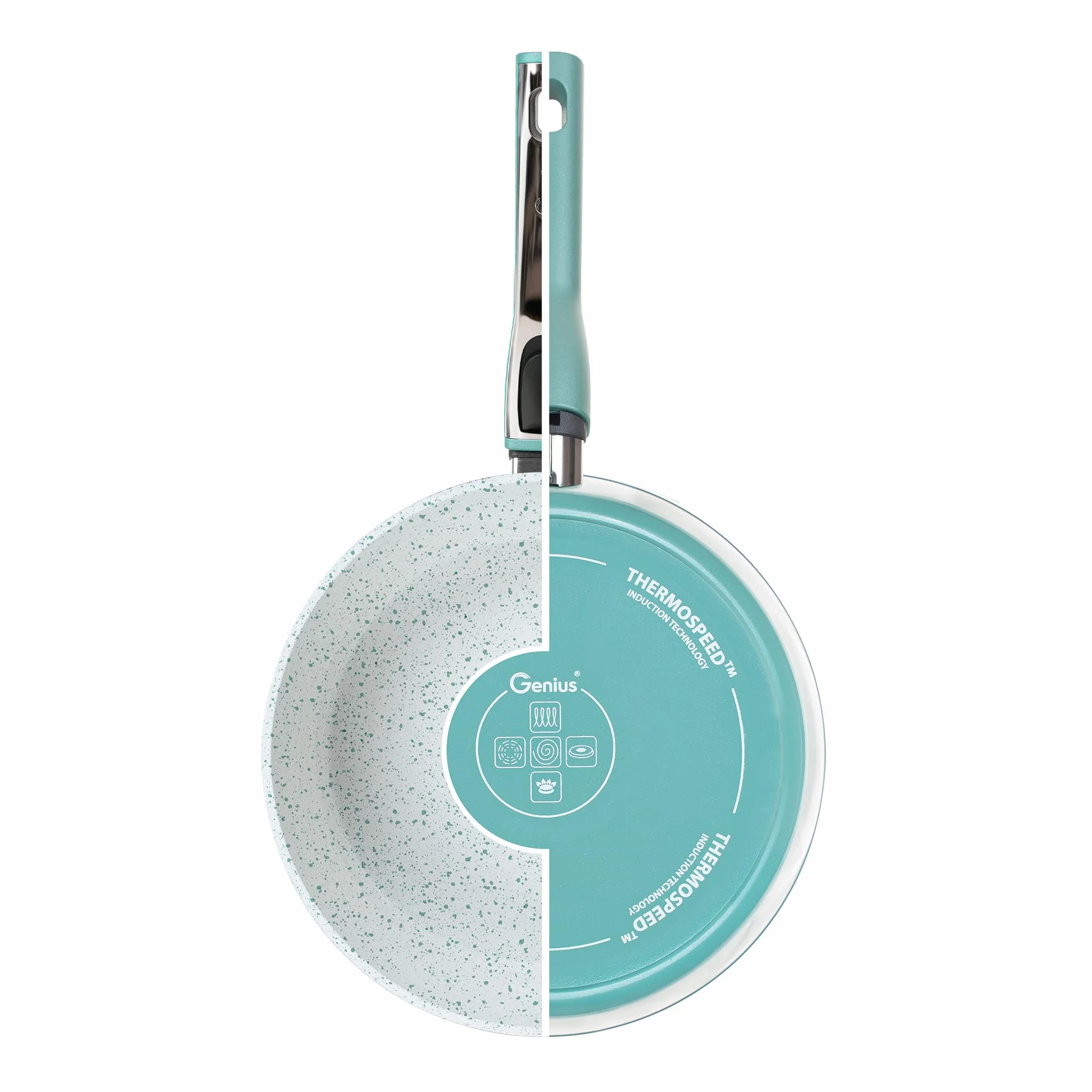 Genius Cerafit Revolution Patelnia 28 cm, ceramiczna powłoka zapobiegająca przywieraniu, bez PFAS, szklana pokrywka, zdejmowany uchwyt