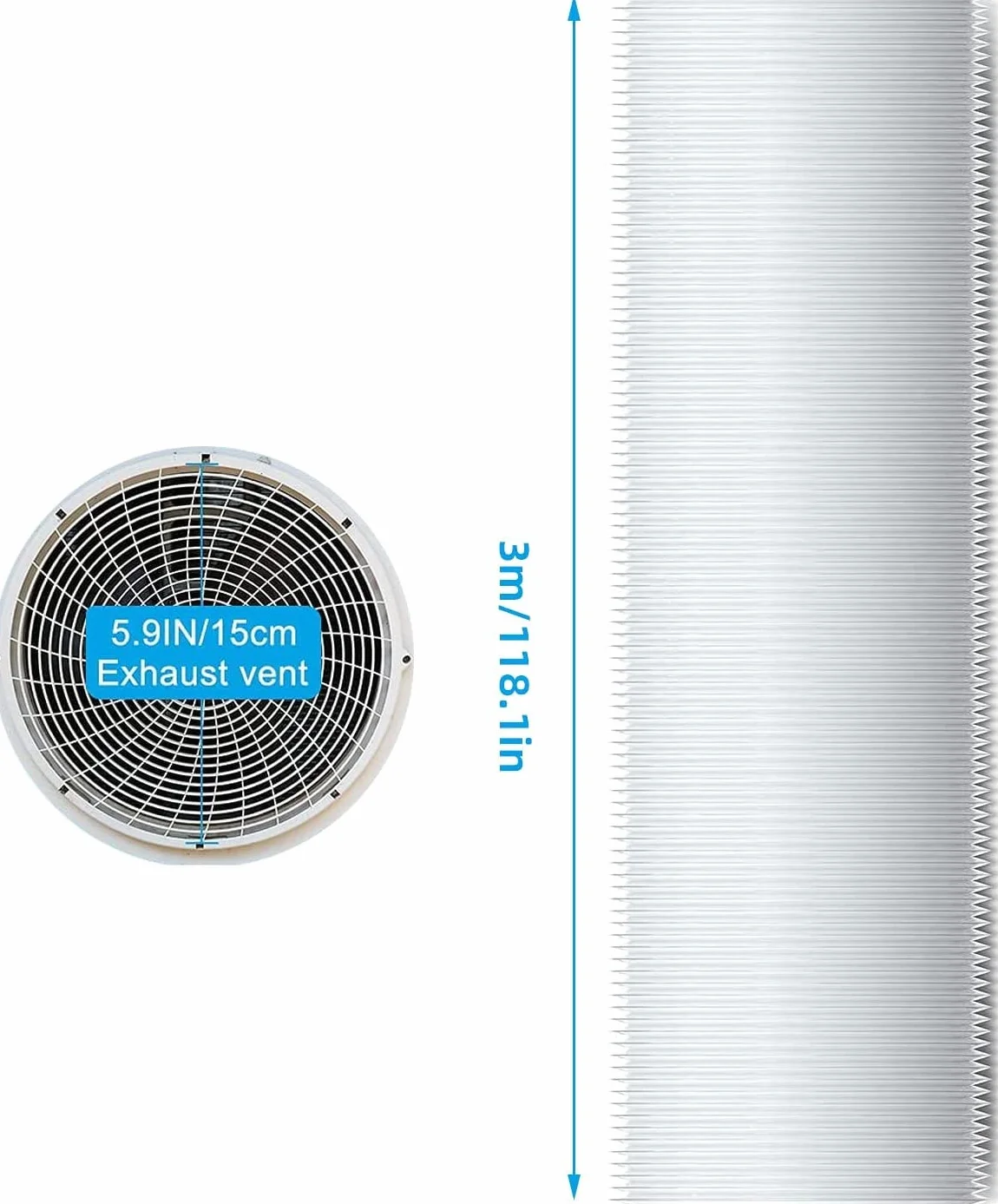 Przedłużenie węża klimatyzacji Ø 150 mm, elastyczny wąż PCW do klimatyzacji 150 cm