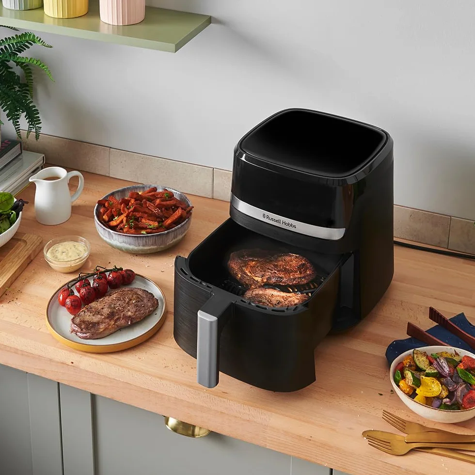 Russell Hobbs Frytkownica beztłuszczowa 5.5L [Kompaktowa, 9 funkcji] Satisfry (Części nadające się do mycia w zmywarce, Nieprzywierająca powłoka, Bez BPA, Ekran dotykowy, Smażenie bezolejowe) 27621-56