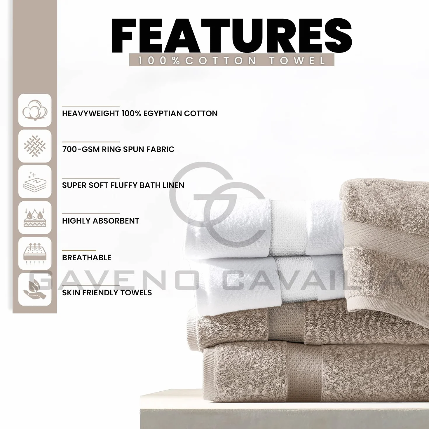 GC GAVENO CAVAILIA Ręczniki do rąk, do łazienki, 700 g/m², z egipskiej bawełny, jakość hotelowa, można prać w pralce, komplet 4 szt., 50 x 85 cm, kolor mokka