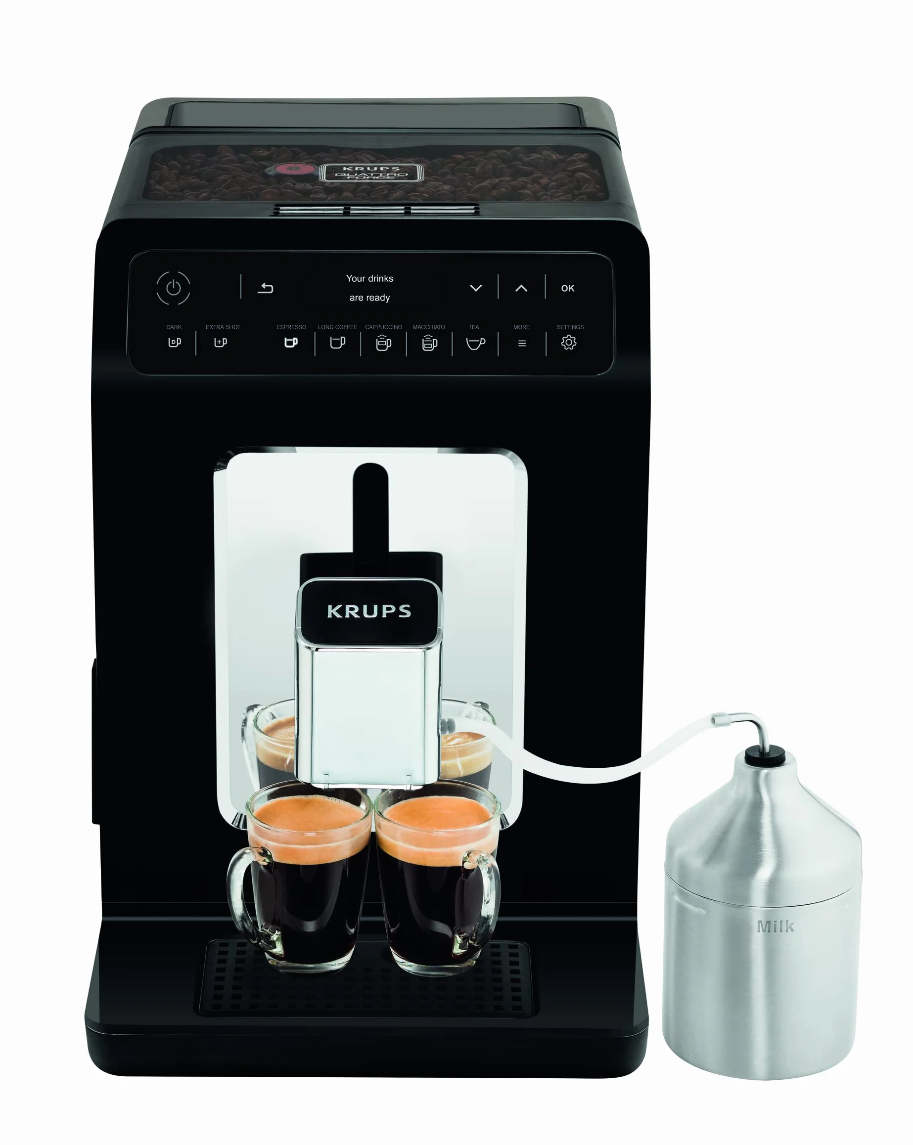 Krups EA8918 Evidence w pełni automatyczny ekspres do kawy | wyświetlacz OLED Barista Quattro Force Technology | 12 kawa | 3 odmiany herbaty | cappuccino jednym dotknięciem | funkcja 2 filiżanek | czarny