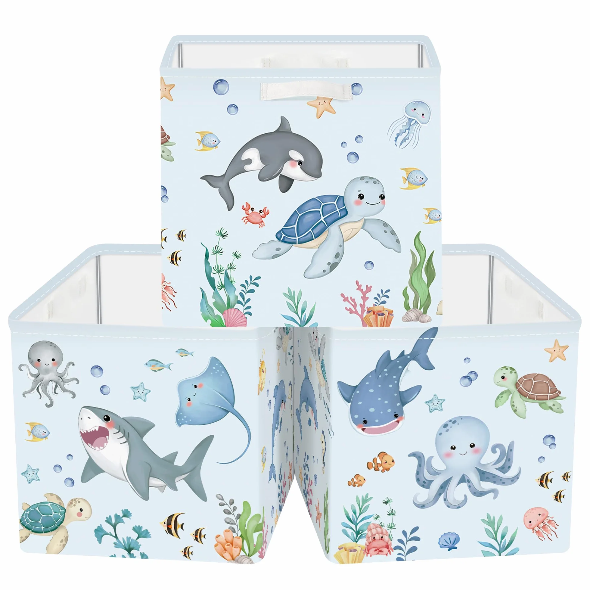Clastyle 3 szt. Ocean Animals Cube Storage Box Składane pudełko Kallax na półki Rodzice Kosze do przechowywania na książki Ubrania Organizator Zabawek, Wieloryb, 30 x 30 x 30 cm