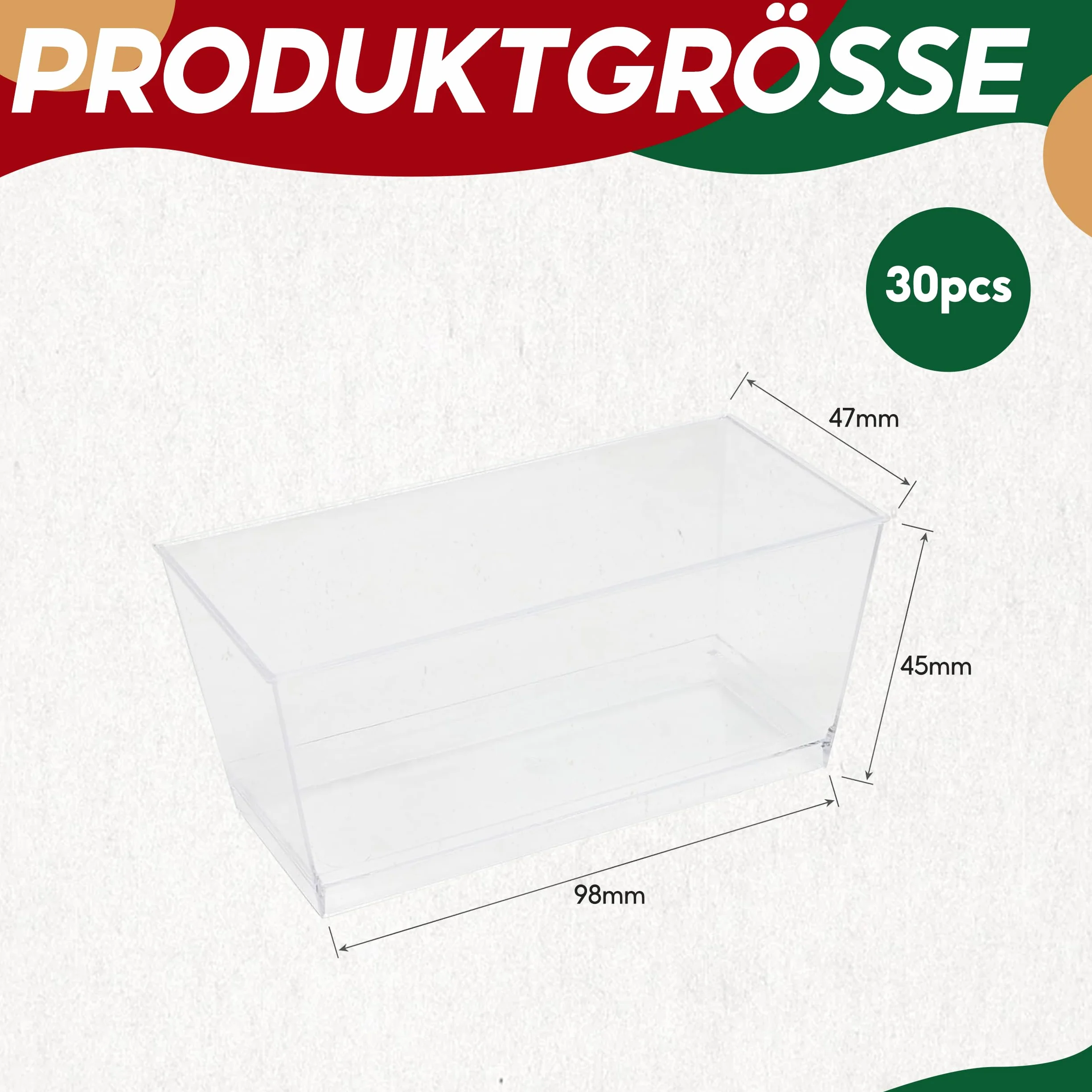 30 Sztuk Plastikowych Kubków Deserowych, Prostokątne, Przezroczyste Miseczki Deserowe, Wielokrotnego Użytku, Kwadratowe Kubki Deserowe, do Deserów, Puddingu, 140 ml, Materiał PS
