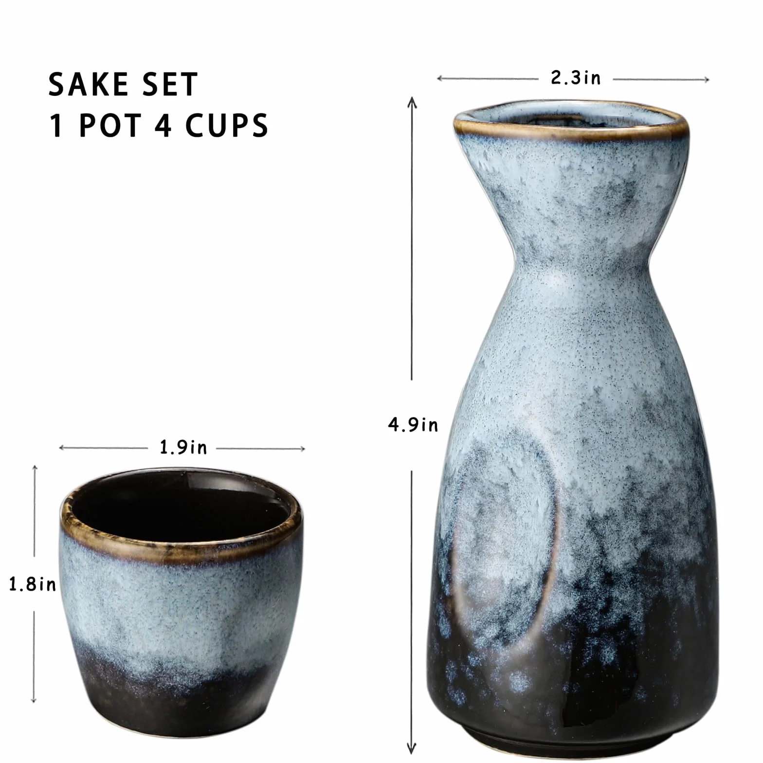 Zestaw do sake z kubkiem do sake i winem, naczyniem porcelanowym, zestaw do podgrzewania 1 garnka sake, 4 kubki do sake (A1)
