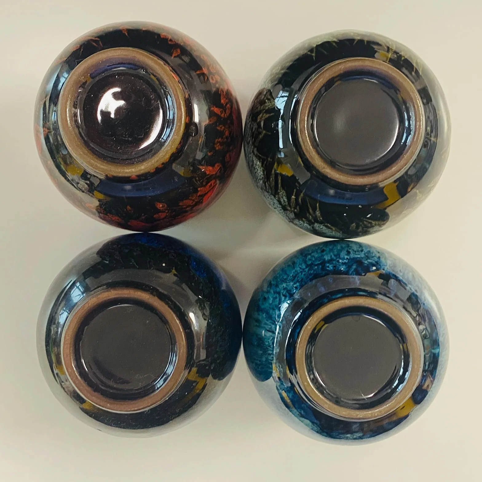 Japoński kubek do herbaty, zestaw ceramicznych filiżanek do herbaty, zestaw 4 ręcznie robionych filiżanek, wielokolorowe, emaliowane flambed, prezenty