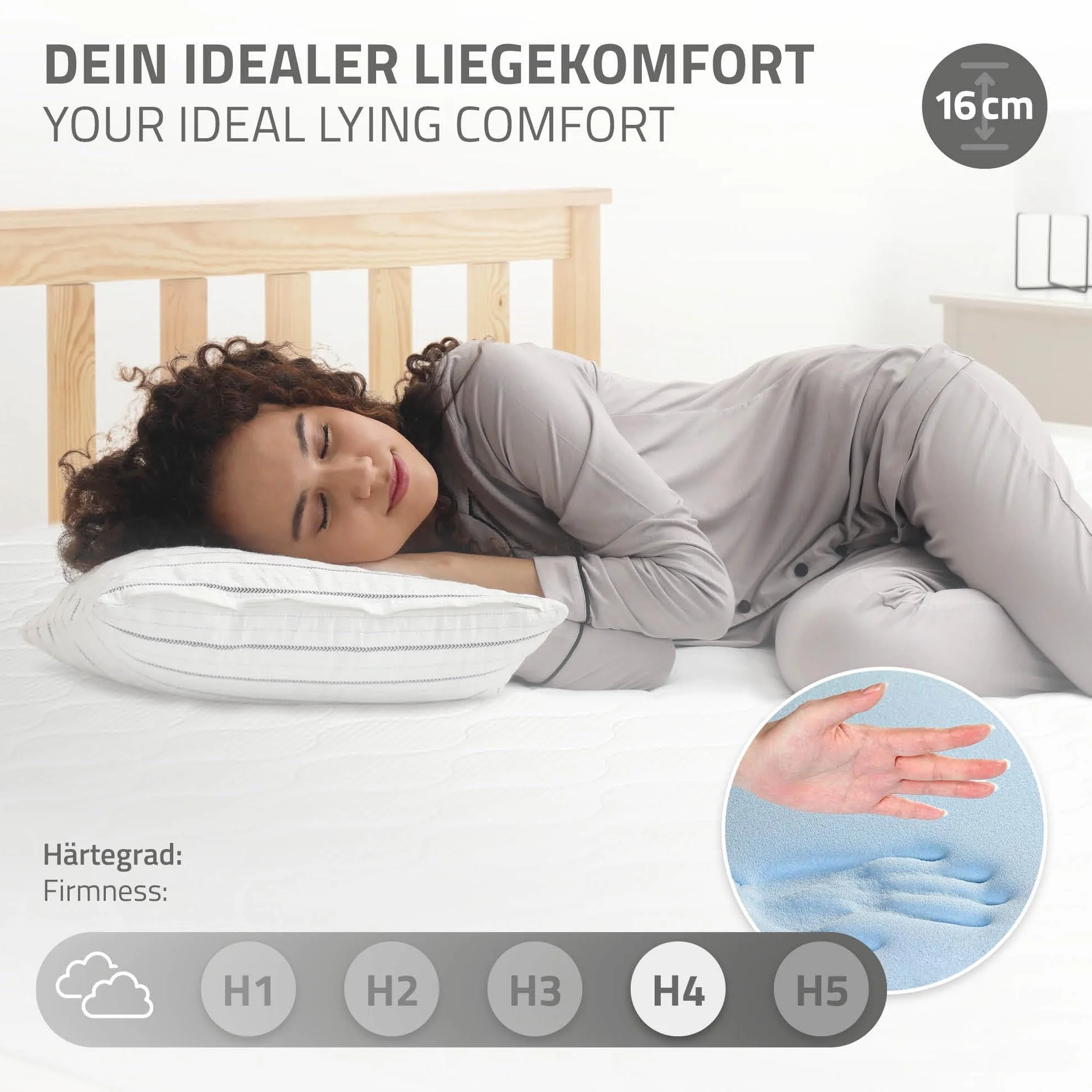 Łóżko drewniane ML-Design 90x200 cm Natural z materacem H:16cm, drewno sosnowe, lite drewno z listwową ramą i nogami, pojedyncze z wezgłowiem i podnóżkiem