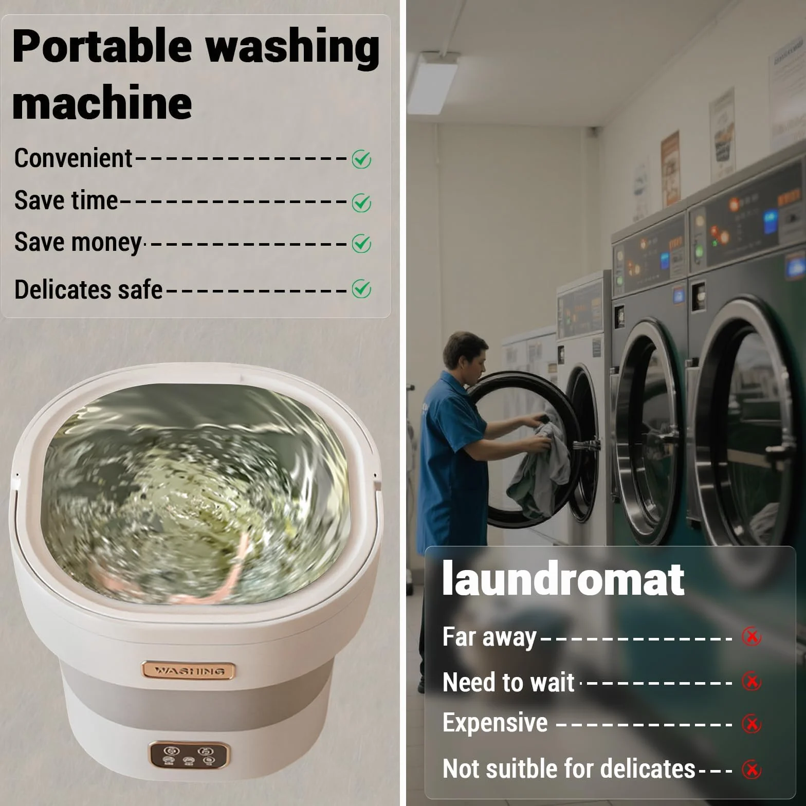 Kompaktowa mini pralka z suszarką, składana 12 l. Przenośna konstrukcja do podróży, mieszkań, skarpet i bielizny. Cicha i energooszczędna. Idealna do małych domów.