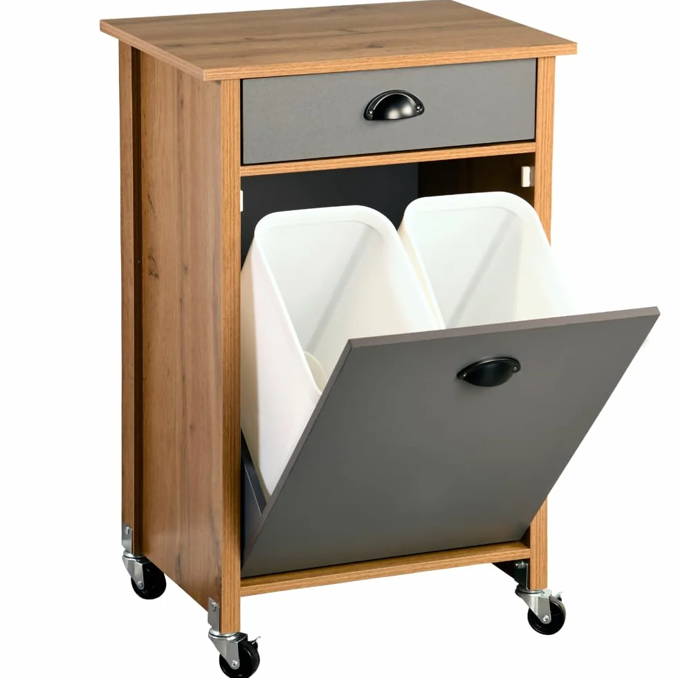 Kesper | Wózek kuchenny z systemem segregacji śmieci, materiał: płyta pilśniowa, wymiary: szer. 50 x wys. 79 x gł. 37 cm, kolor: brązowy, szary | 25528 13