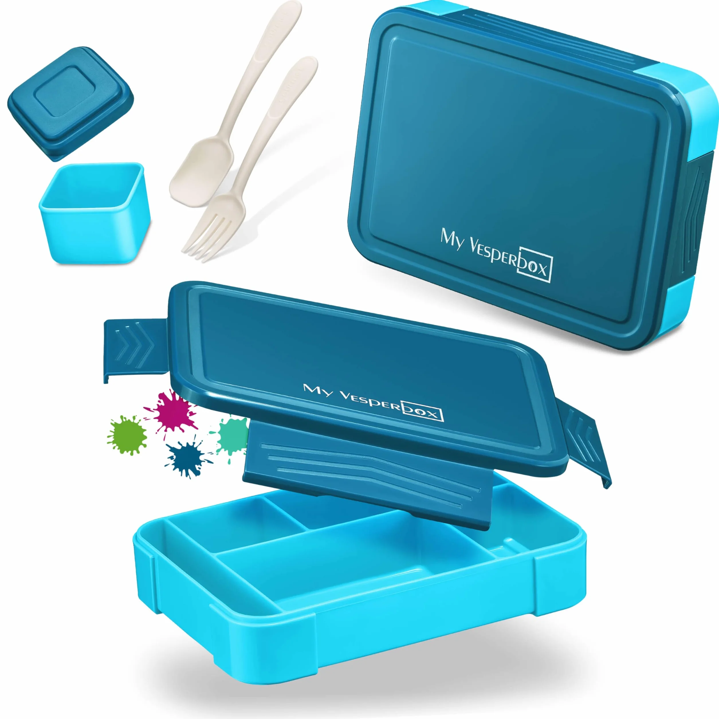 My Vesperbox Lite Bento Box Pudełko na drugie śniadanie dla dzieci, niezwykle wytrzymałe, pojemnik na chleb, idealny do przedszkola i szkoły (niebieski)