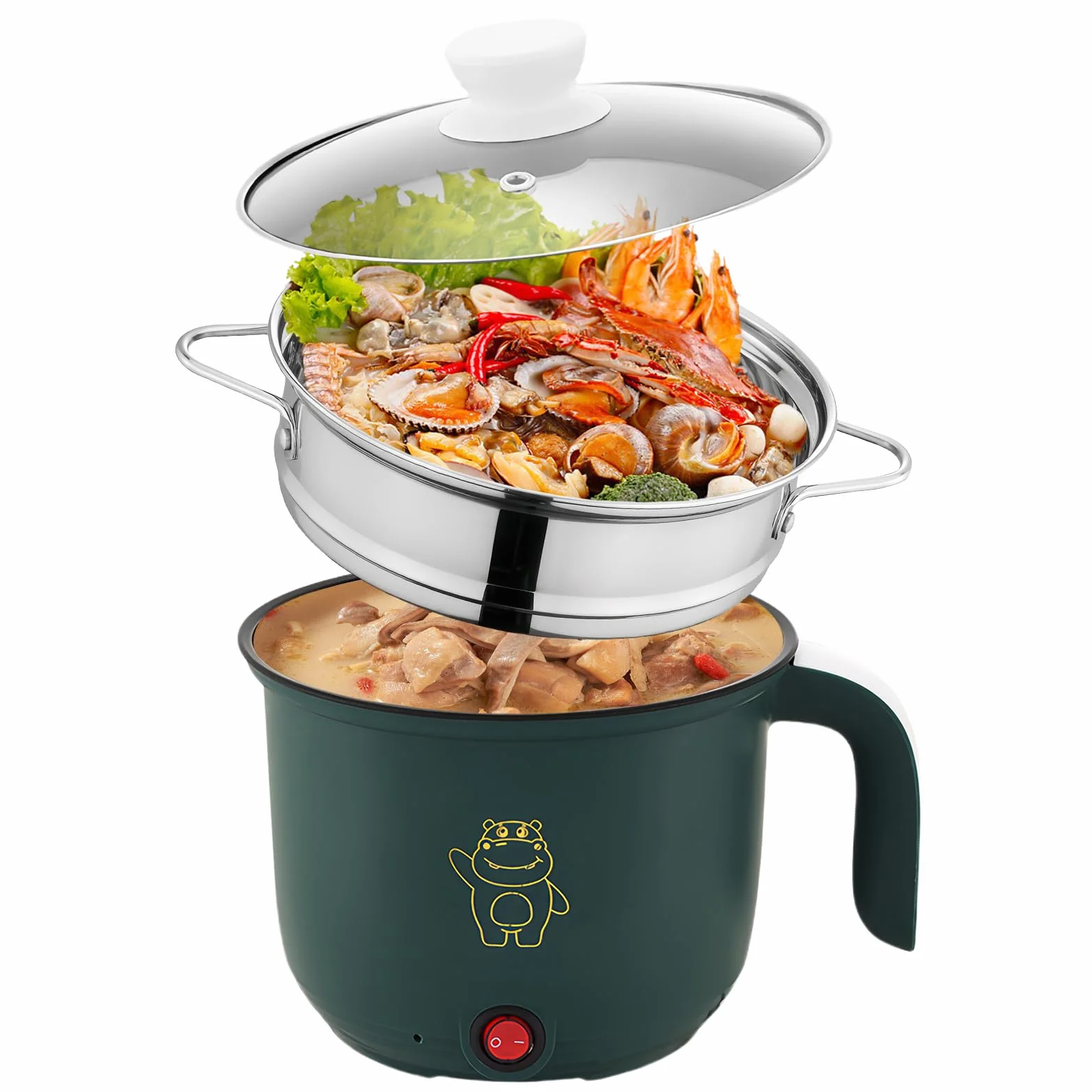 Elektryczny gorący garnek z parowarem, elektryczny gorący garnek 1,5 l, przenośny mini nieprzywierający multicooker, szybki szybkowar do ramenu, przenośny garnek nieprzywierający do domu, biura