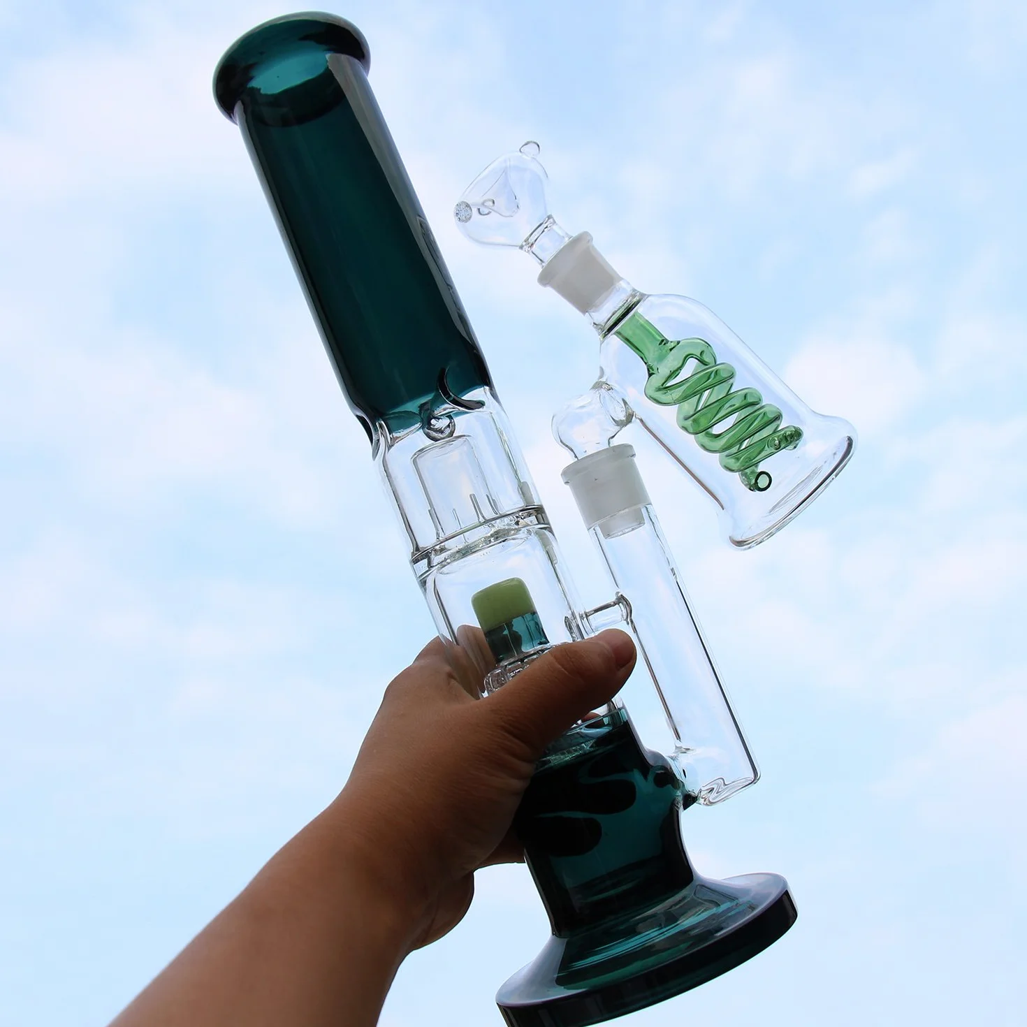 Duże bongo grawitacyjne szklane bongo z perkolatem tornado, zielone bonga wodne z miską na bonga 18 mm, wysokość 33 cm, waga 850 g, szklana rurka do palenia fajki wodnej, szklane bongi, platforma