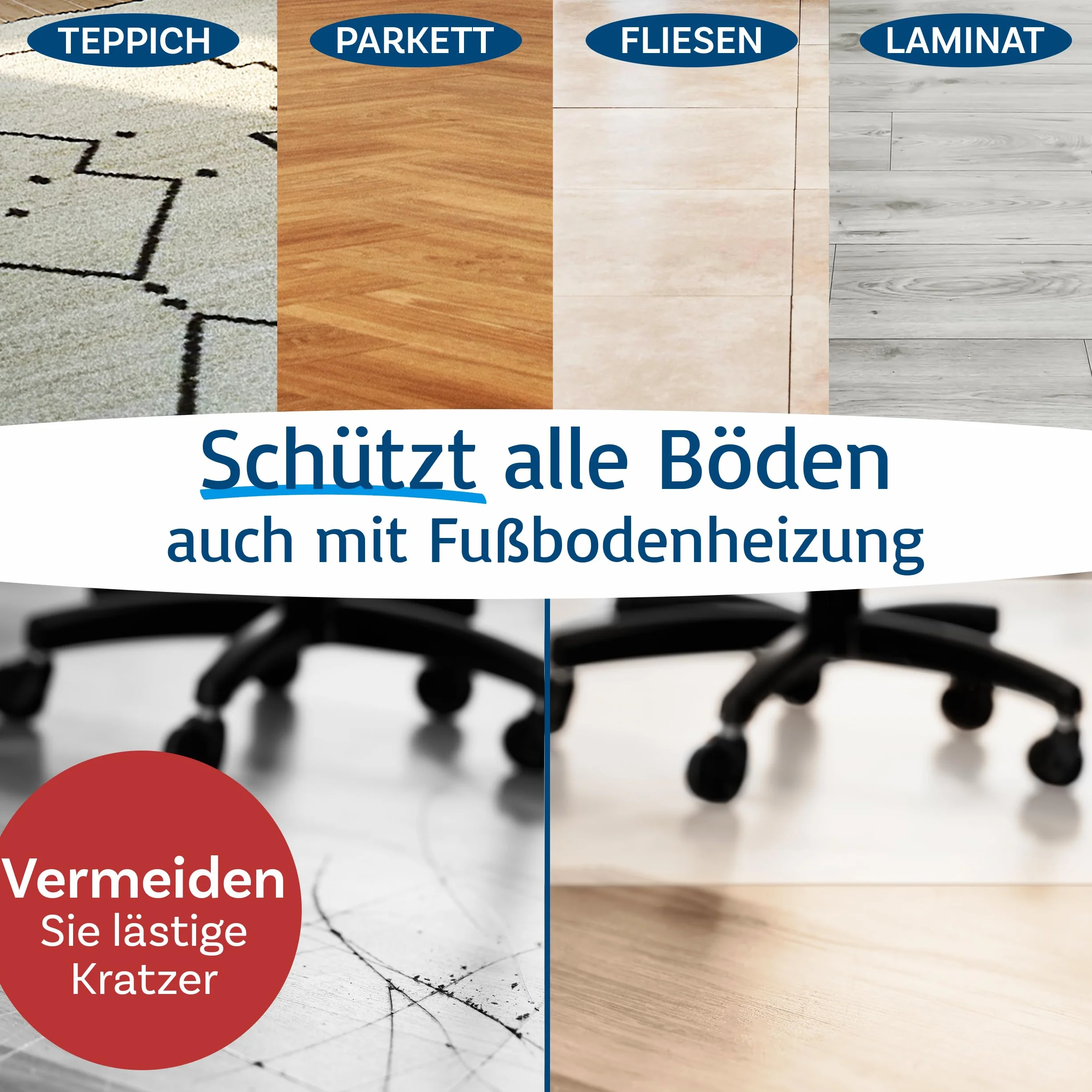 Floordirekt Mata ochronna na podłogę do twardych podłóg – Neo, półprzezroczysta, podkładka na krzesło biurowe, grubość: 1,5 mm (półprzezroczysta, 114 x 150 cm)
