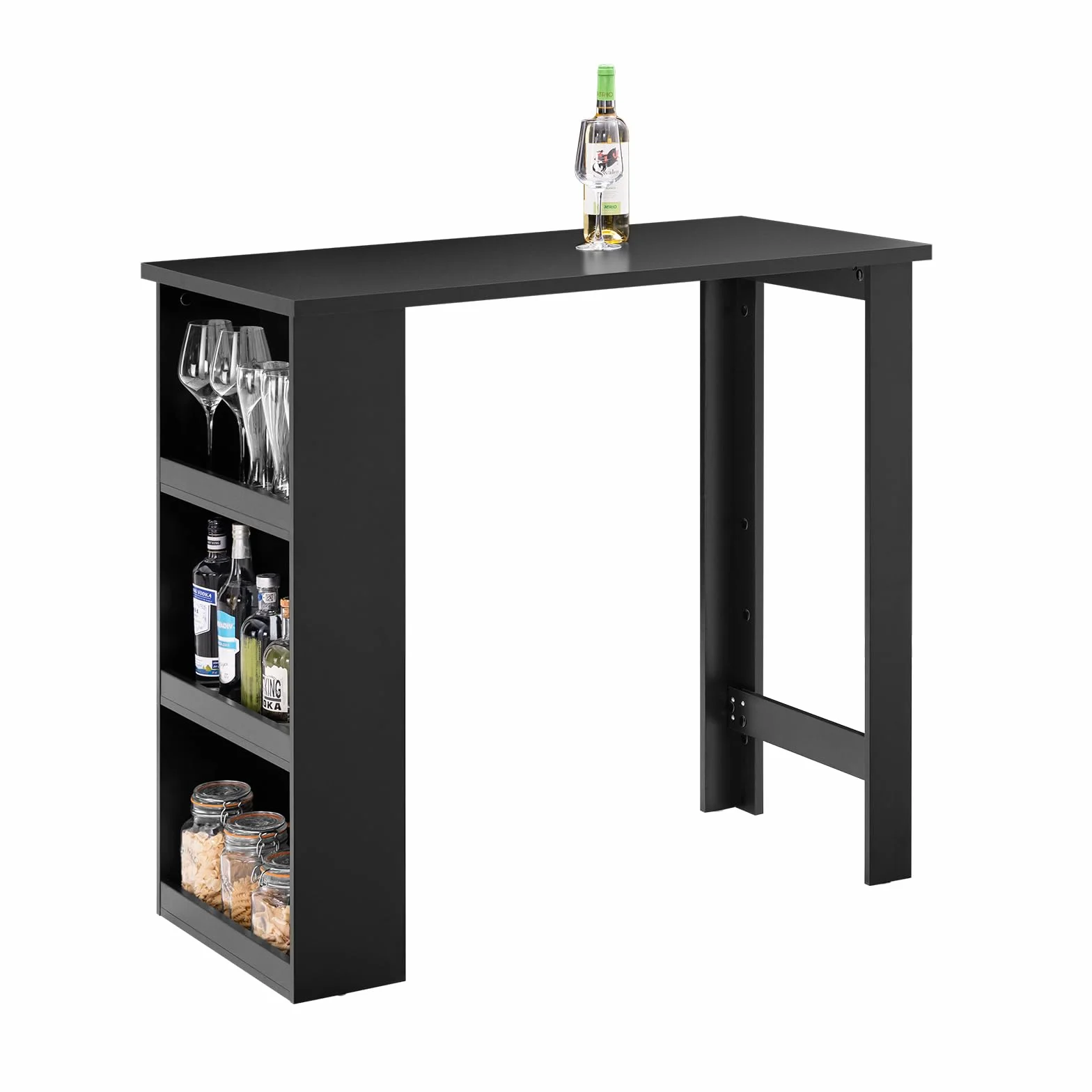 SoBuy Wysoki Stół Kuchenny, Nowoczesny Stół Barowy z Półkami, Oszczędzający Miejsce Design do Małych Kuchni, Salonu, Kącika Barowego lub Gabinetu, Czarny, 112 x 57 x 106 cm FWT17-II-SCH