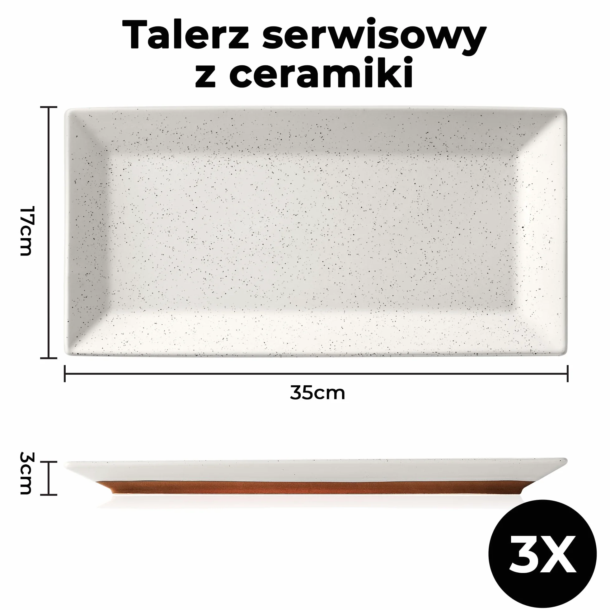 MIAMIO - Zestaw Ceramiki do Serwowania, 3 Duże Prostokątne Półmiski/Tace do Serwowania na Święto Dziękczynienia, Indyka i Boże Narodzenie - Tace bezpieczne w mikrofali (34.5 x 17 cm)