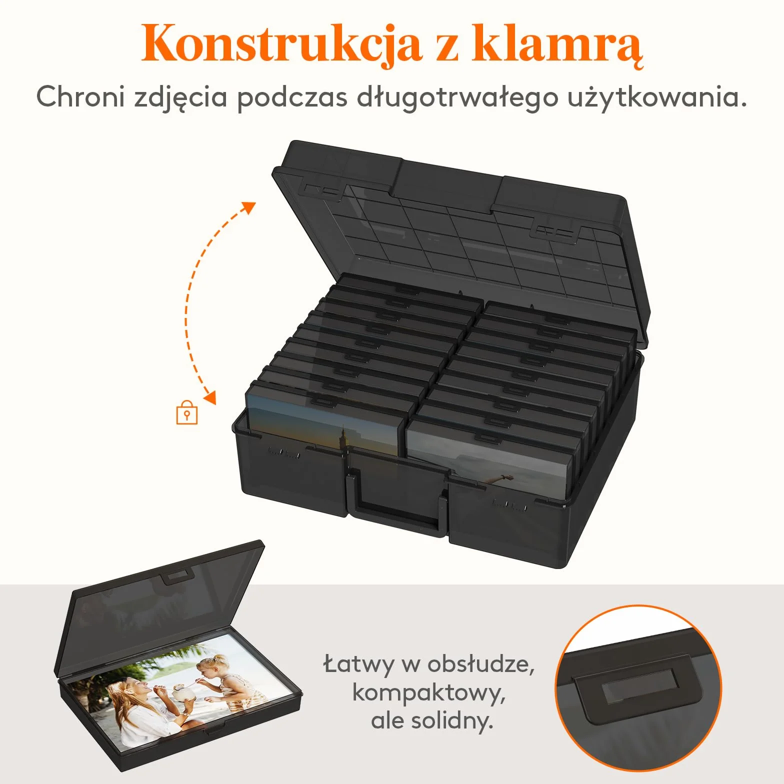 Lifewit Pojemnik do Przechowywania Zdjęć 10 x 15 cm Pojemnik na Zdjęcia, 18 Wewnętrznych Miejsc na zdjęcia, Czarny Pudełka na Przechowywanie, Plastikowy Organizer z Naklejką Etykiety 1-arkuszowej