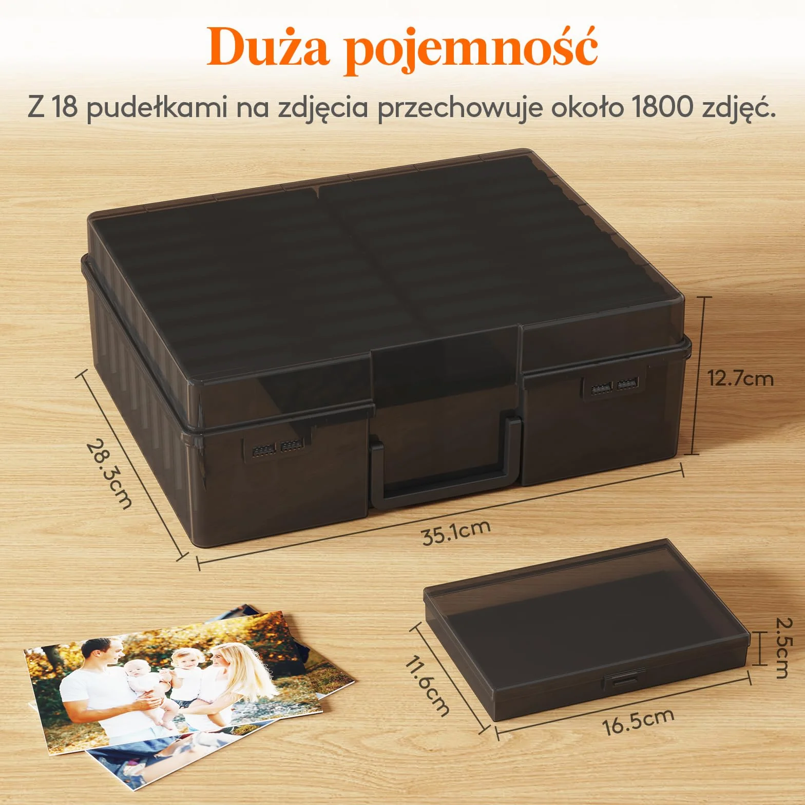 Lifewit Pojemnik do Przechowywania Zdjęć 10 x 15 cm Pojemnik na Zdjęcia, 18 Wewnętrznych Miejsc na zdjęcia, Czarny Pudełka na Przechowywanie, Plastikowy Organizer z Naklejką Etykiety 1-arkuszowej