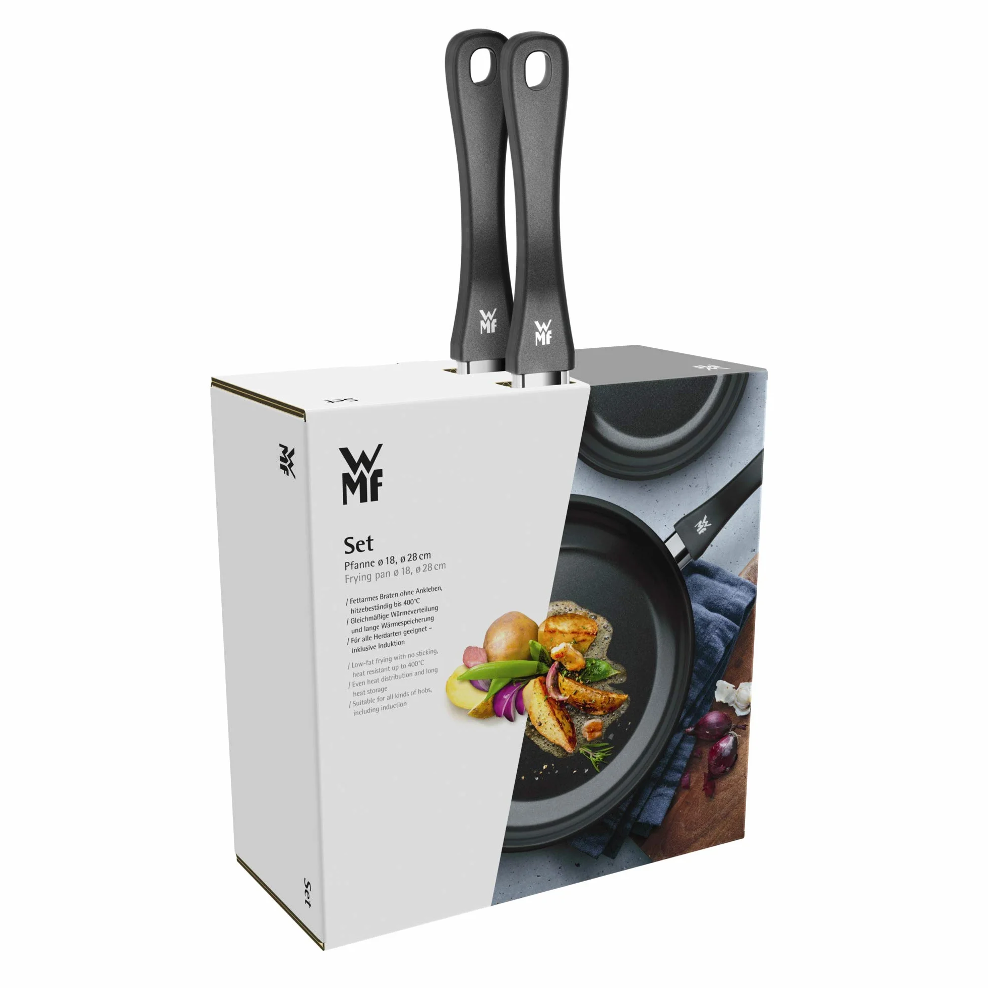 WMF Devil 2-częściowy zestaw patelni powlekanych 18 cm, 28 cm, stal nierdzewna Cromargan, indukcja