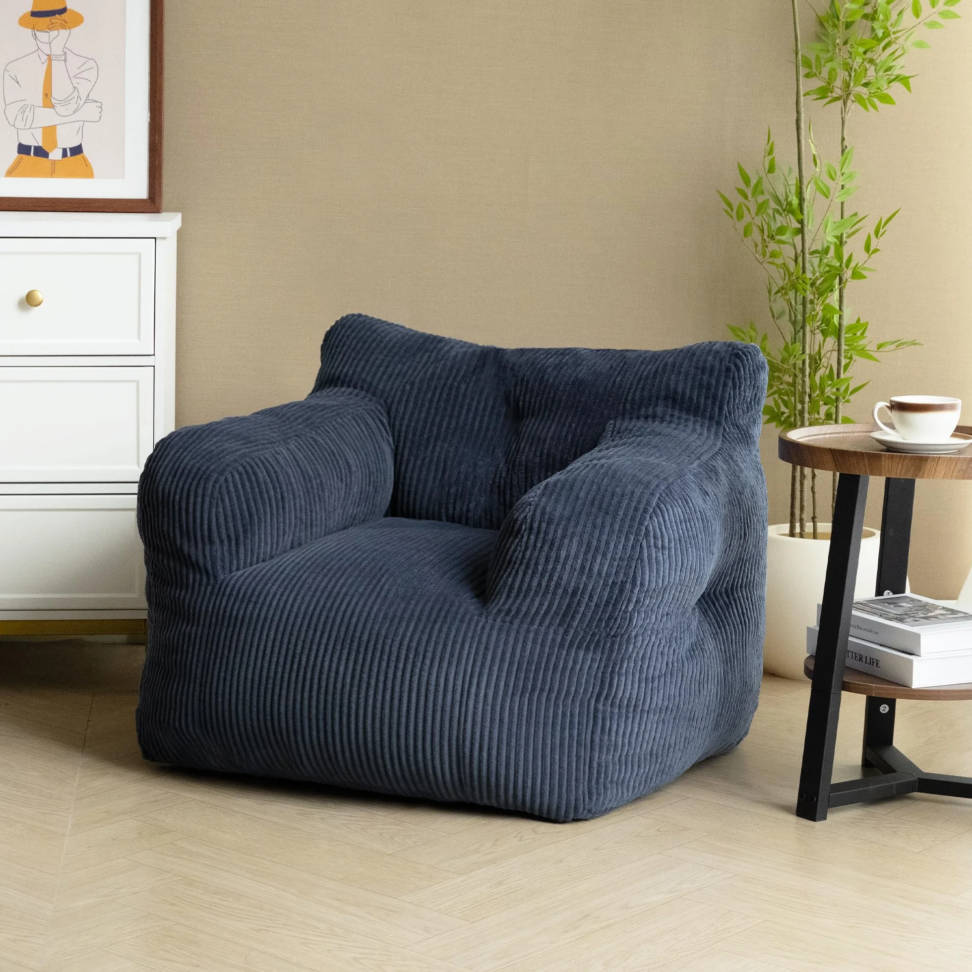 Pamapic Worek do siedzenia, worek do siedzenia dla dorosłych z wypełnieniem, Bean Bag Chair z przenośnym uchwytem, nowoczesny, ergonomiczny worek do siedzenia, do salonu, sypialni, pokoju zabaw