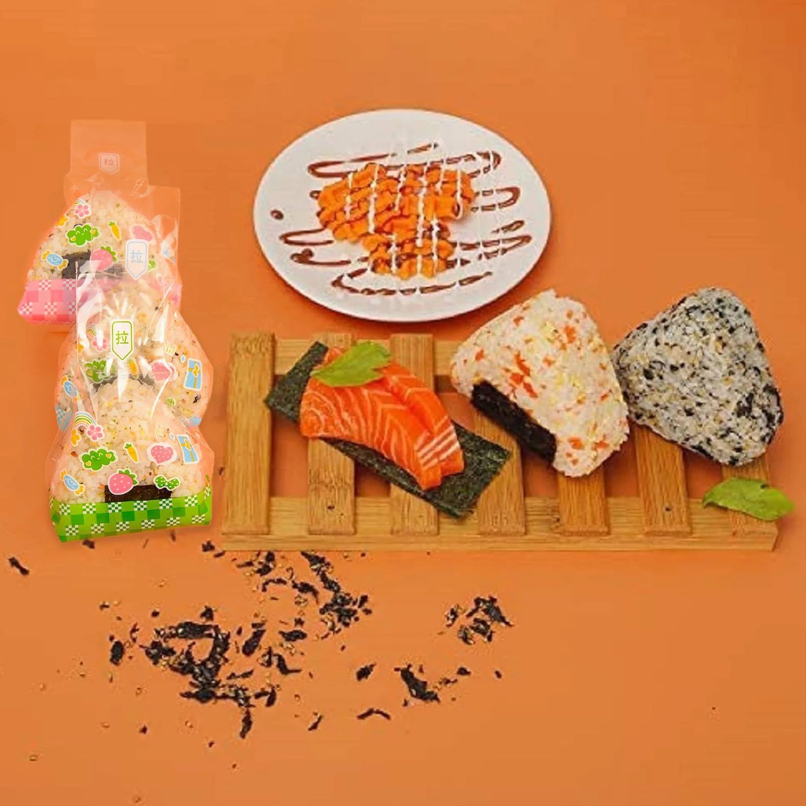 Zestaw form do ryżu, DIY Sushi Maker, 2 formy Onigiri + 100 jednorazowych opakowań i taśmy uszczelniające Onigiri