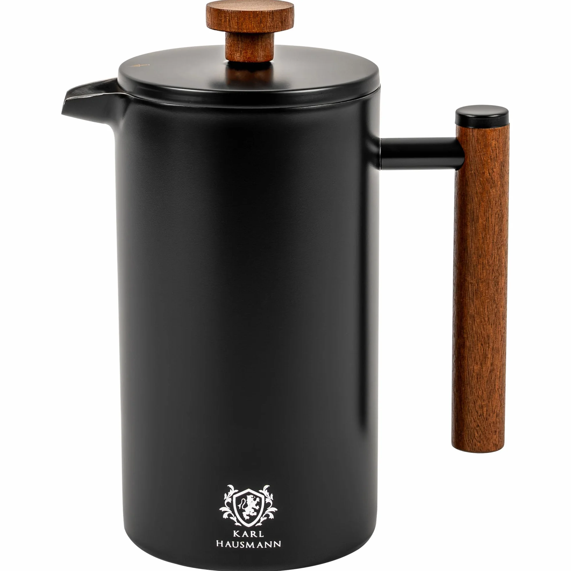 KARL HAUSMANN Zaparzacz do Kawy French Press 1L – Czarny Satynowy – Stal Nierdzewna 18/8 – Dwuścienny, Termiczny, Tłokowy Zaparzacz do Kawy i Herbaty – Elegancki Design, Pokrywka, Łatwe Czyszczenie